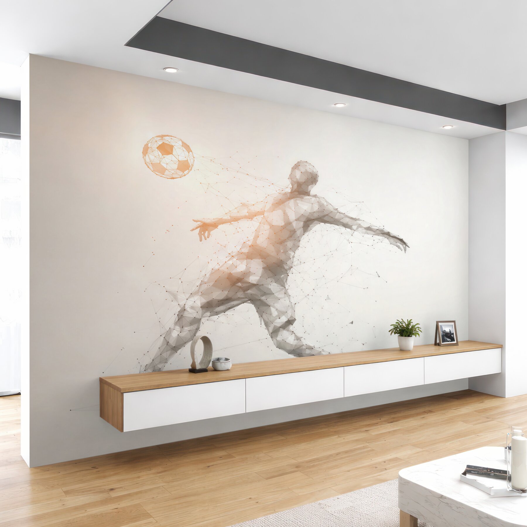 Fototapeta piłkarz z piłką geometryczny nowoczesny sportowy