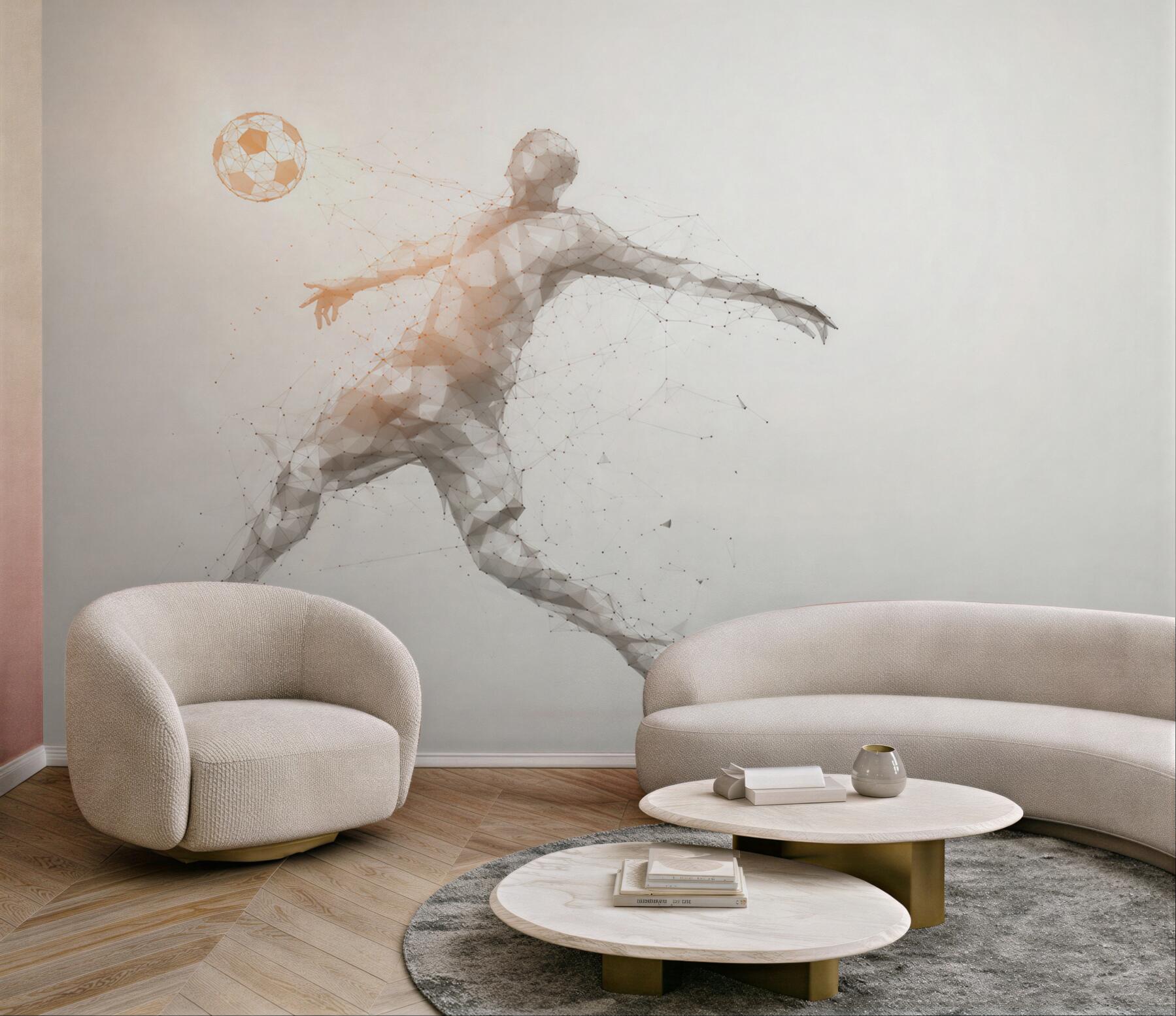 Fototapeta piłkarz z piłką geometryczny nowoczesny sportowy