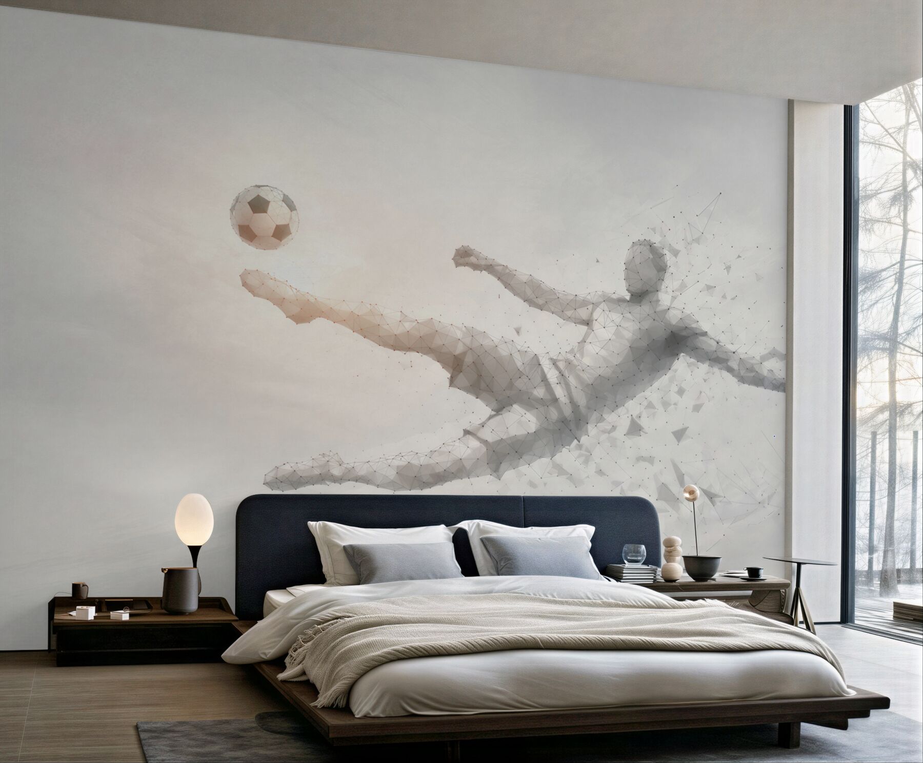 Fototapeta piłkarz wykonujący przewrotkę geometryczna nowoczesna sportowa