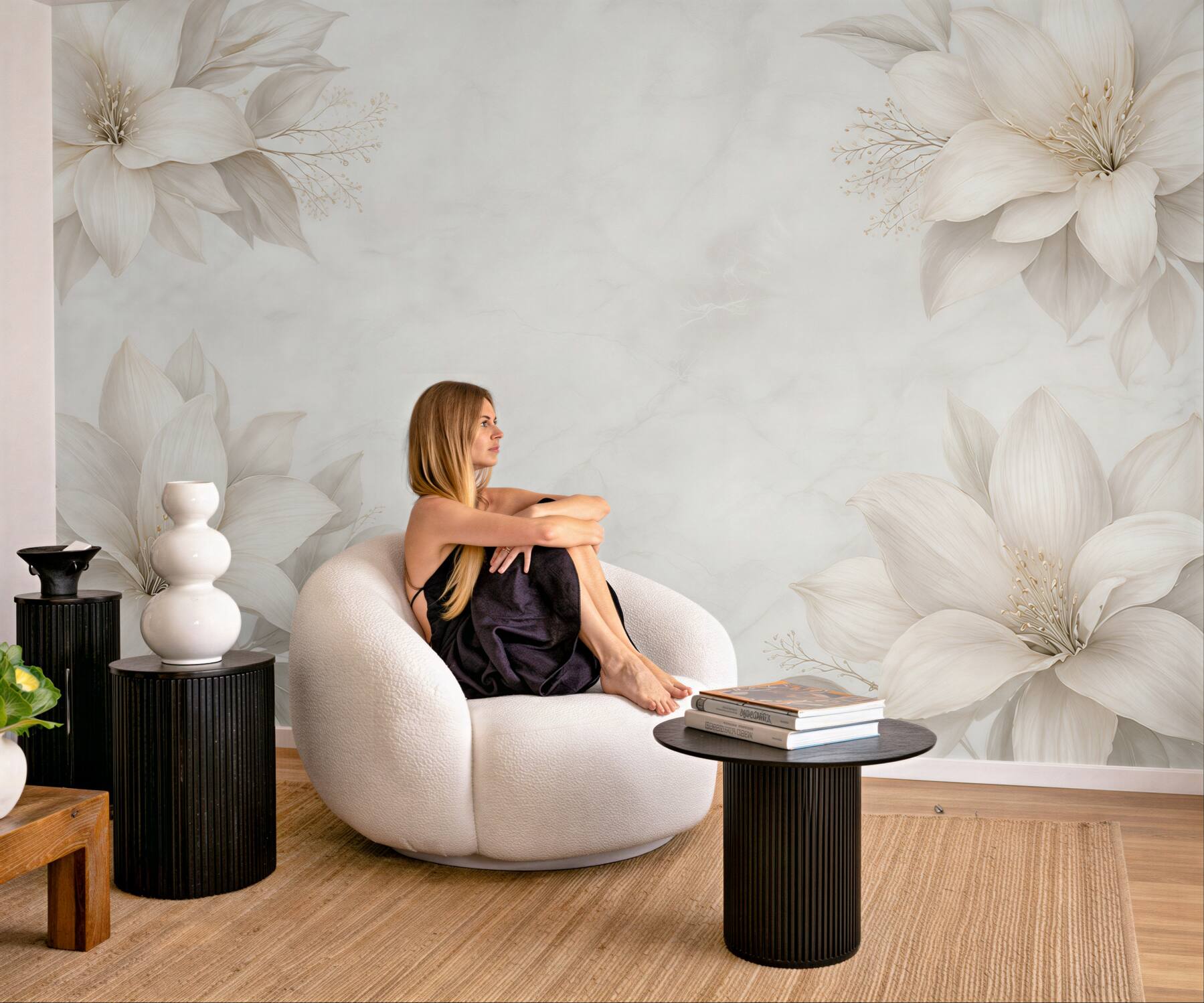 Fototapeta kwiaty magnolii kremowe delikatne na jasnym tle