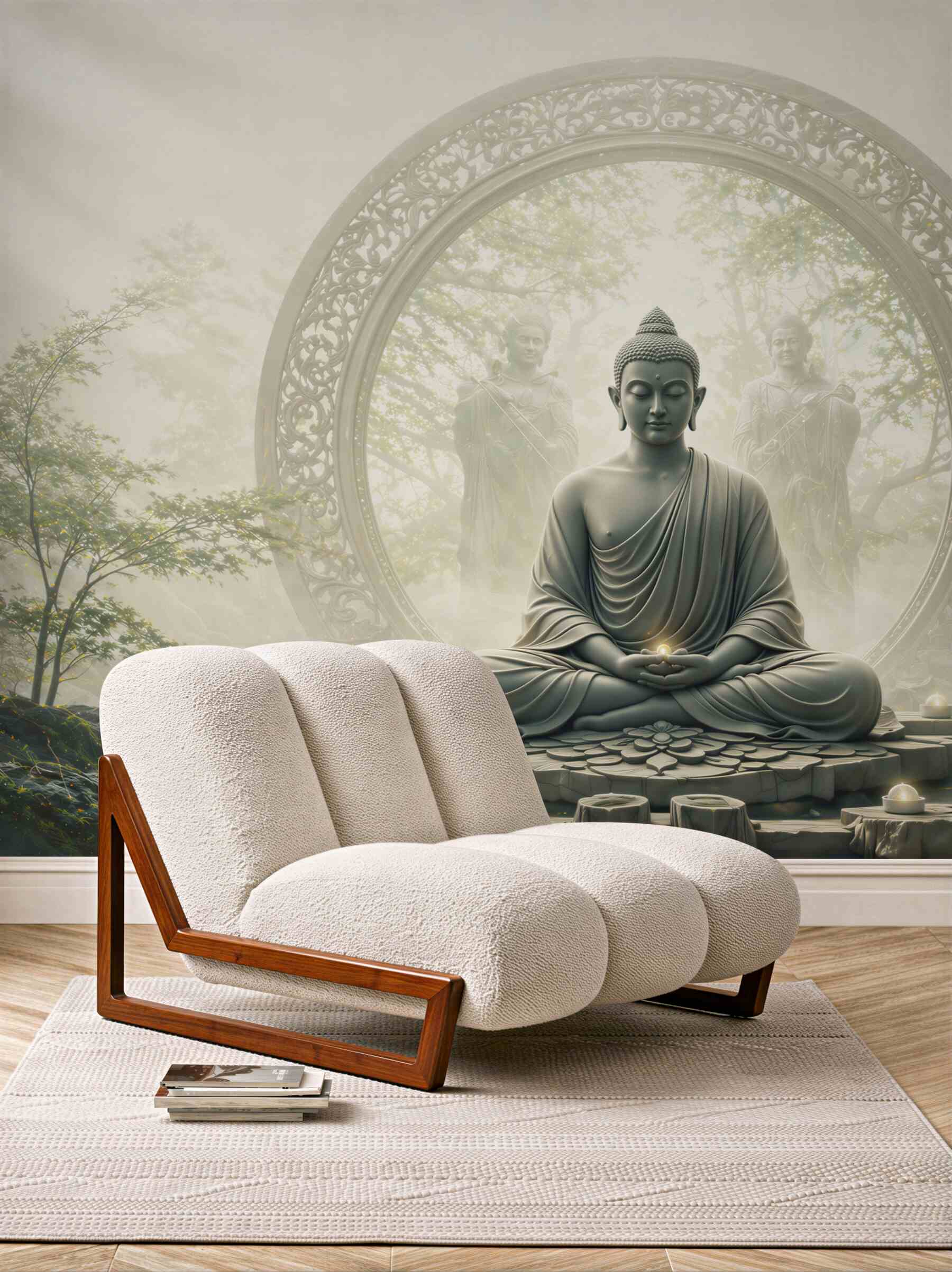 Fototapeta Budda w medytacji w mistycznym ogrodzie zen