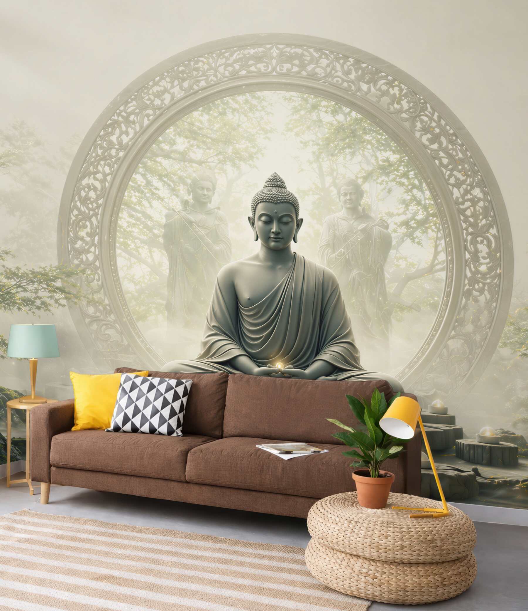Fototapeta Budda w medytacji w mistycznym ogrodzie zen
