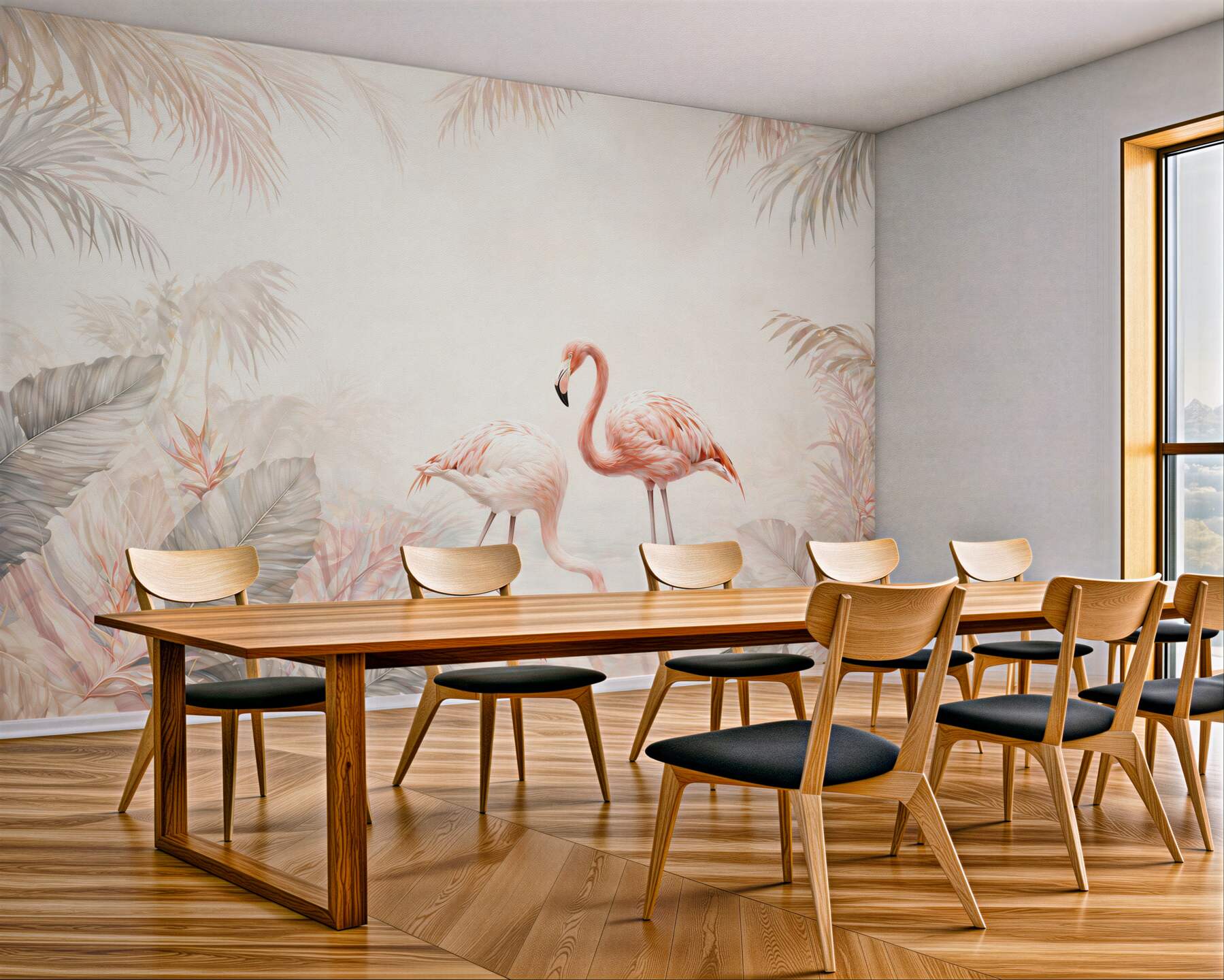 Fototapeta różowe flamingi w pastelowej dżungli subtelna i elegancka