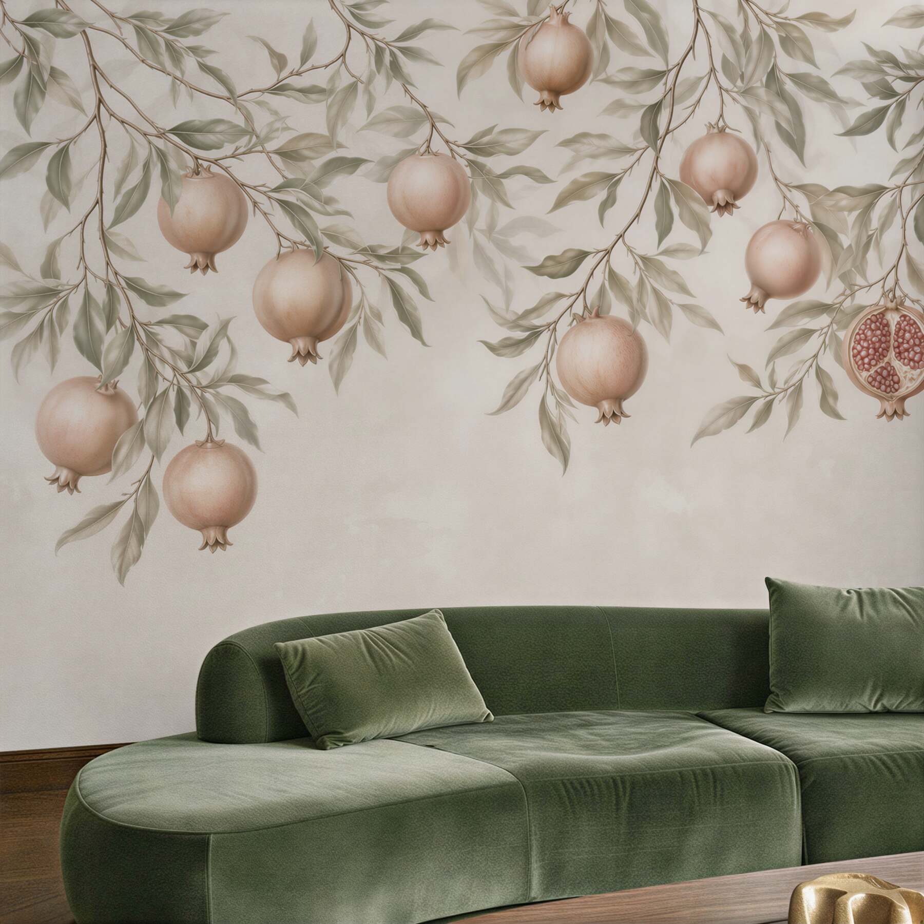 Fototapeta gałązki z owocami granatu w beżowych tonach elegancka