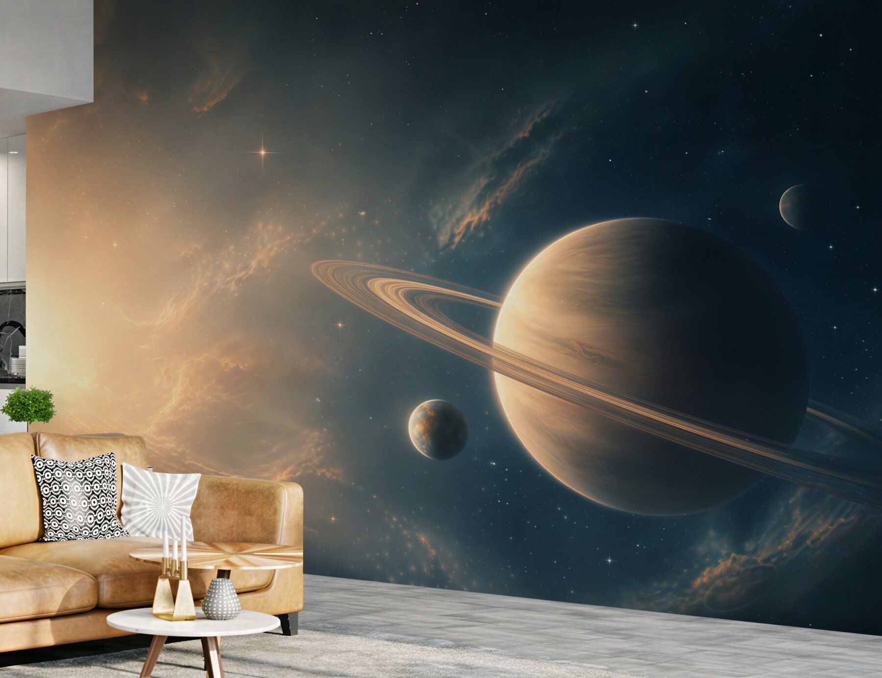 Fototapeta planeta z pierścieniami w kosmosie nowoczesna i nastrojowa