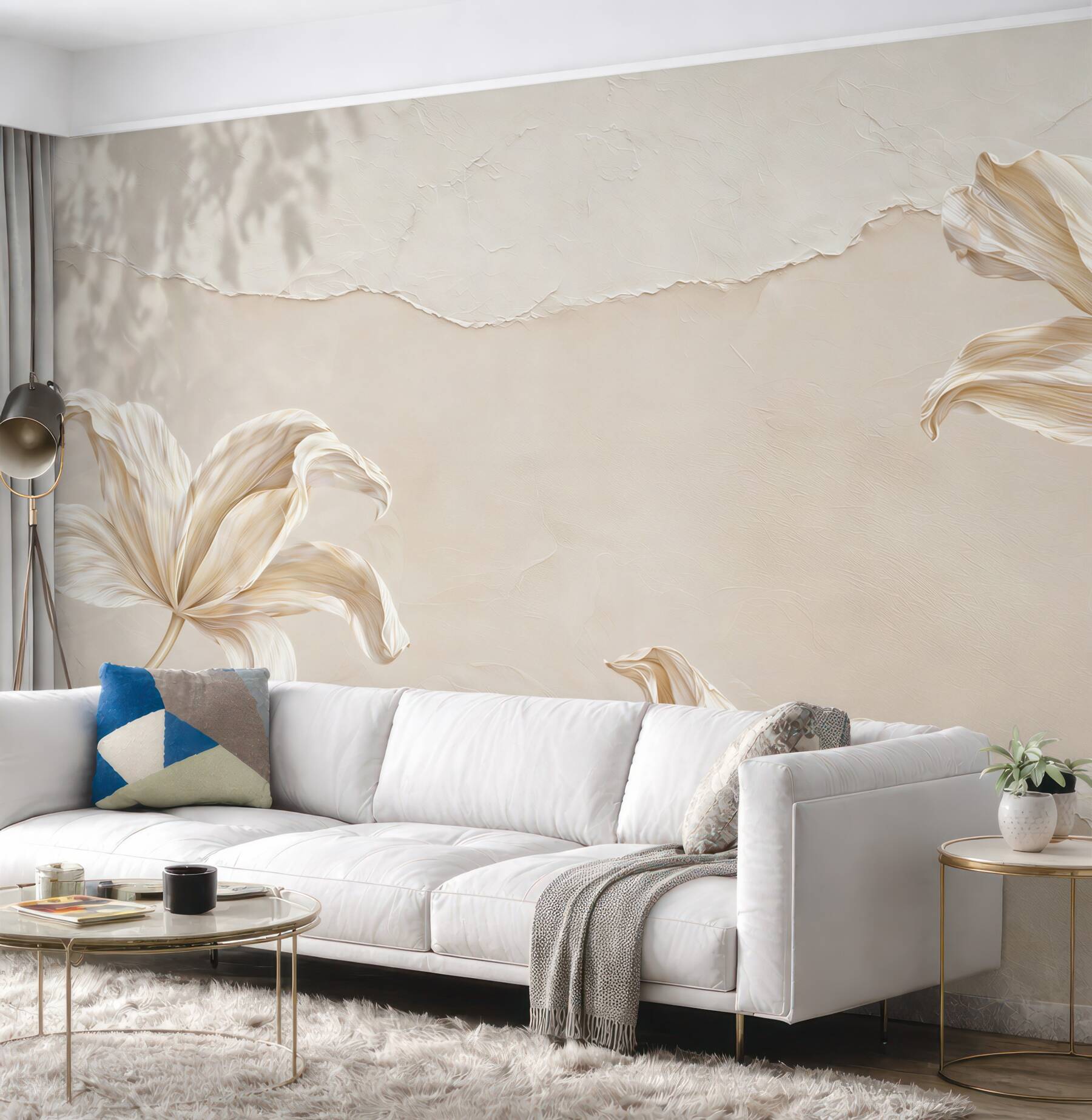 Fototapeta beżowe lilie 3D na jasnym tle elegancka do salonu