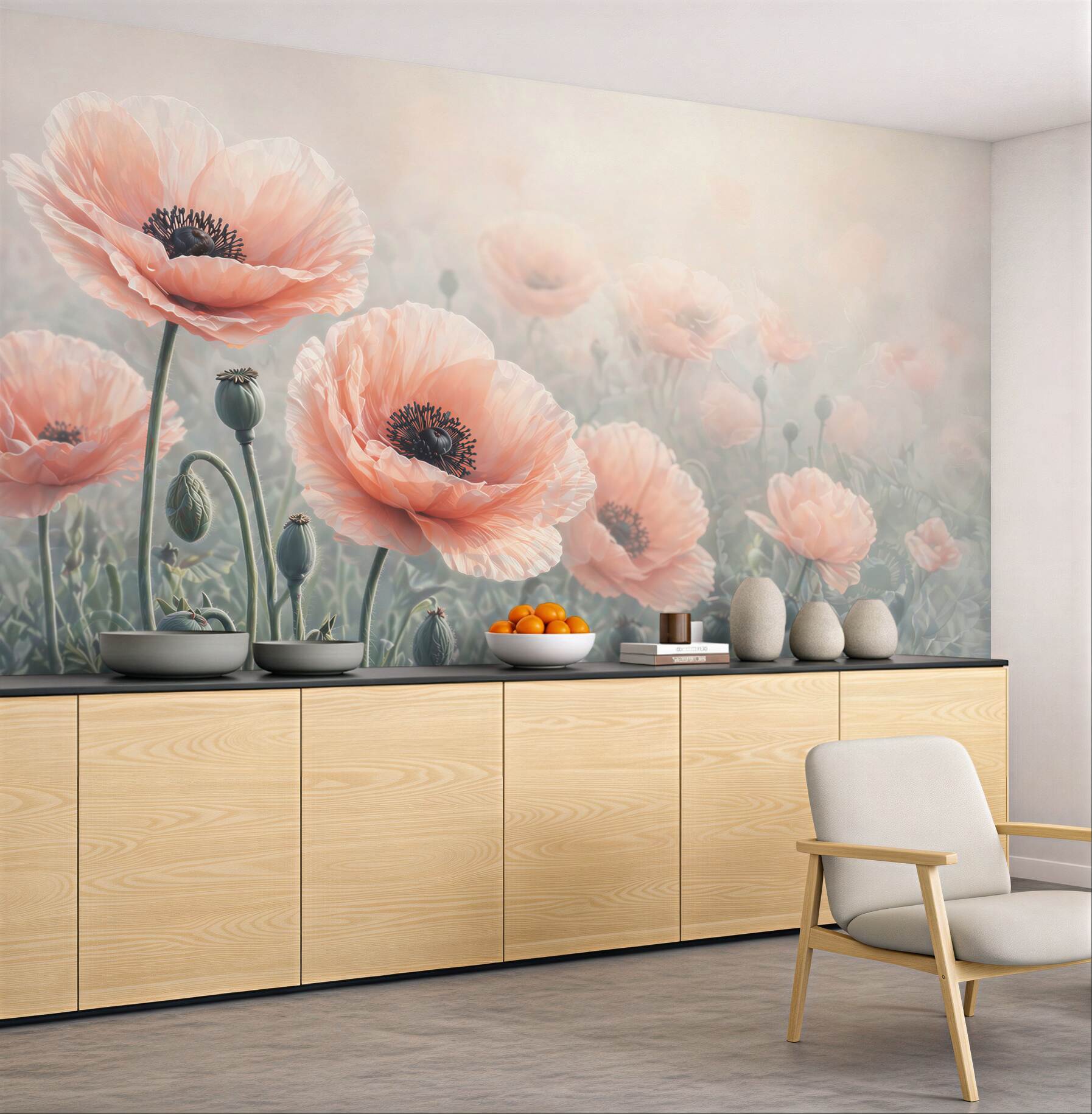 Fototapeta maki pastelowe różowe w romantycznej mgle