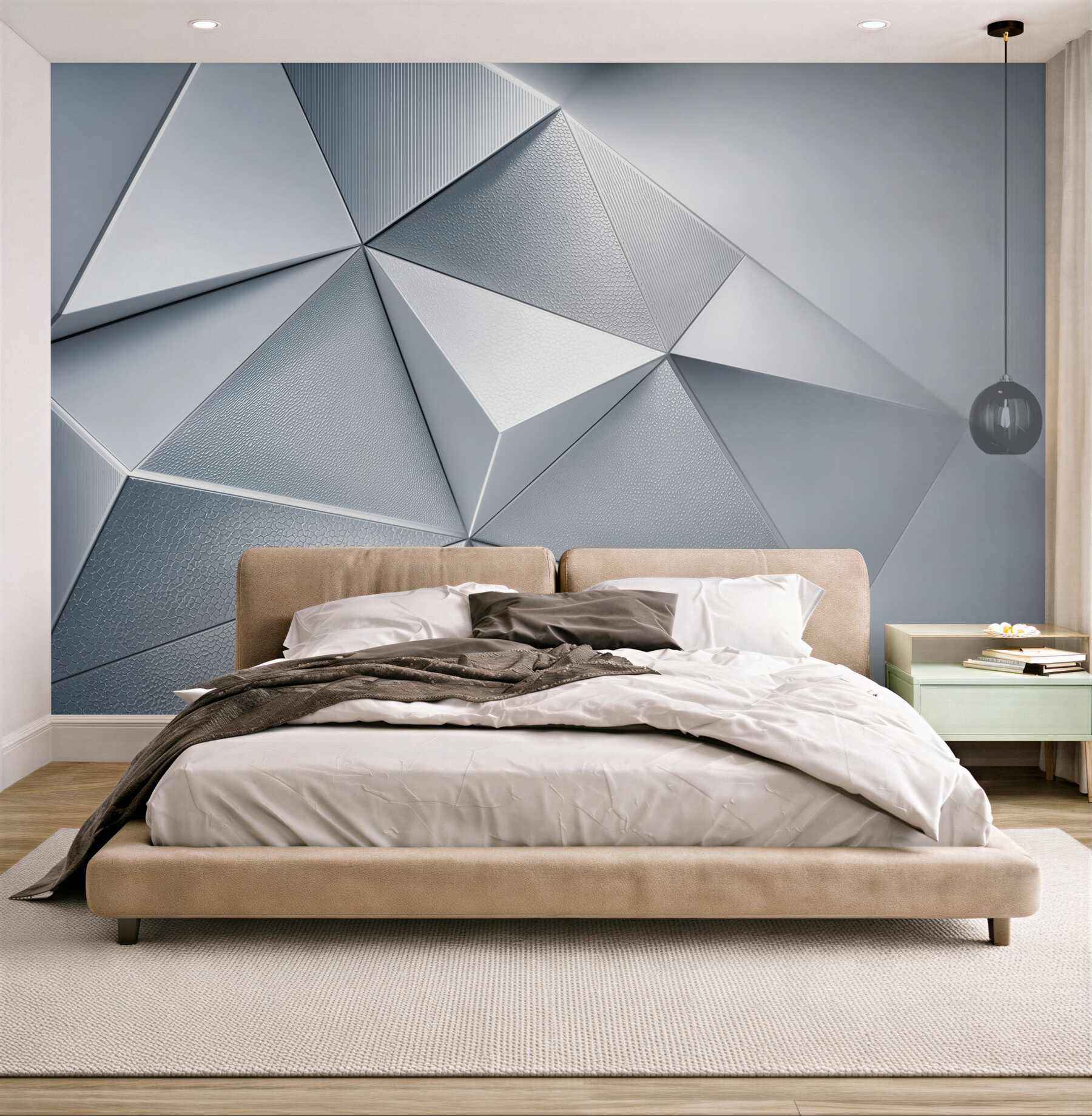 Fototapeta geometryczne trójkąty 3D srebrnoszare nowoczesne