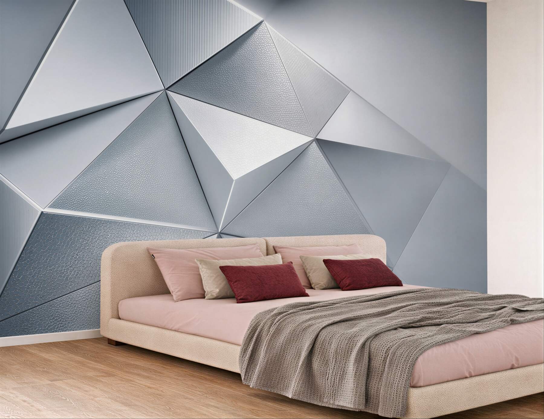 Fototapeta geometryczne trójkąty 3D srebrnoszare nowoczesne
