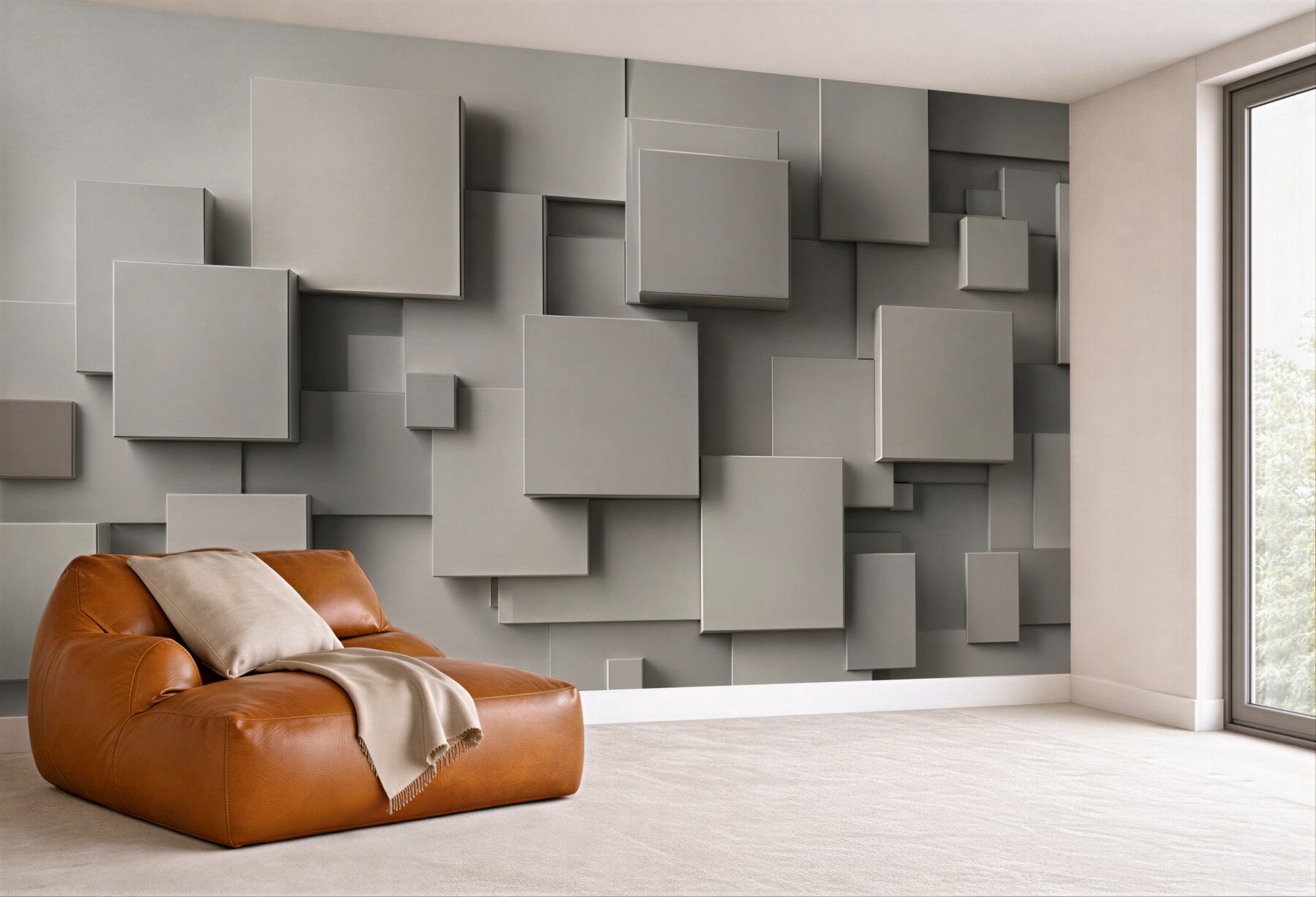 Fototapeta geometryczne kwadraty 3D beżowo szare nowoczesne