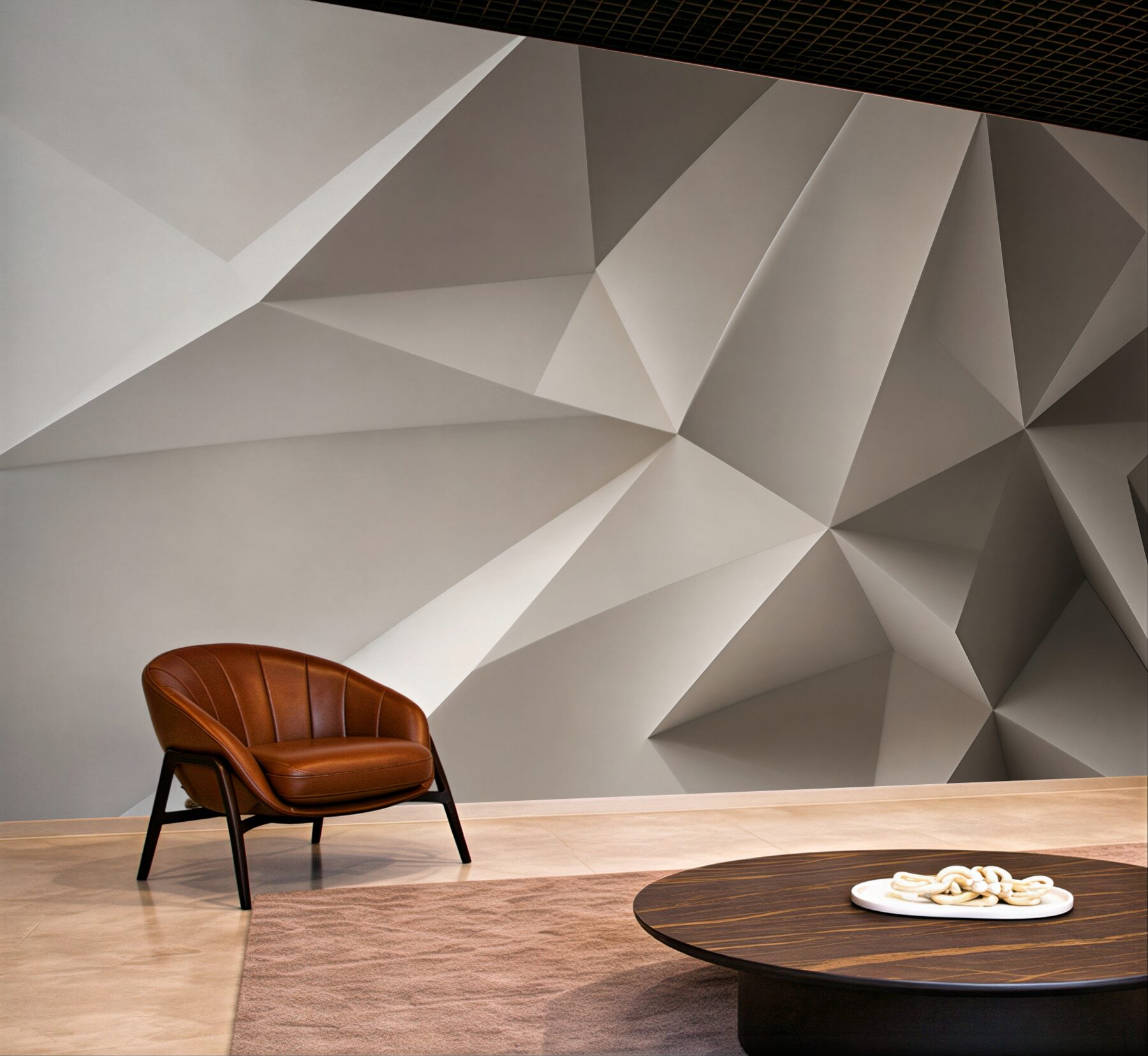 Fototapeta abstrakcja geometryczna 3D beżowa do nowoczesnego wnętrza
