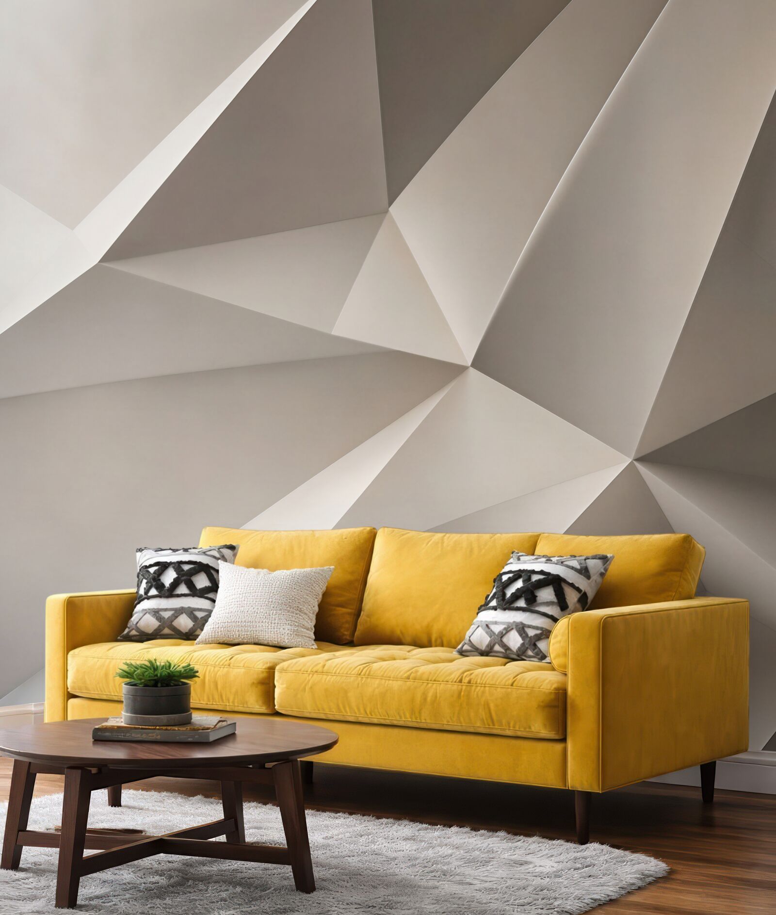 Fototapeta abstrakcja geometryczna 3D beżowa do nowoczesnego wnętrza