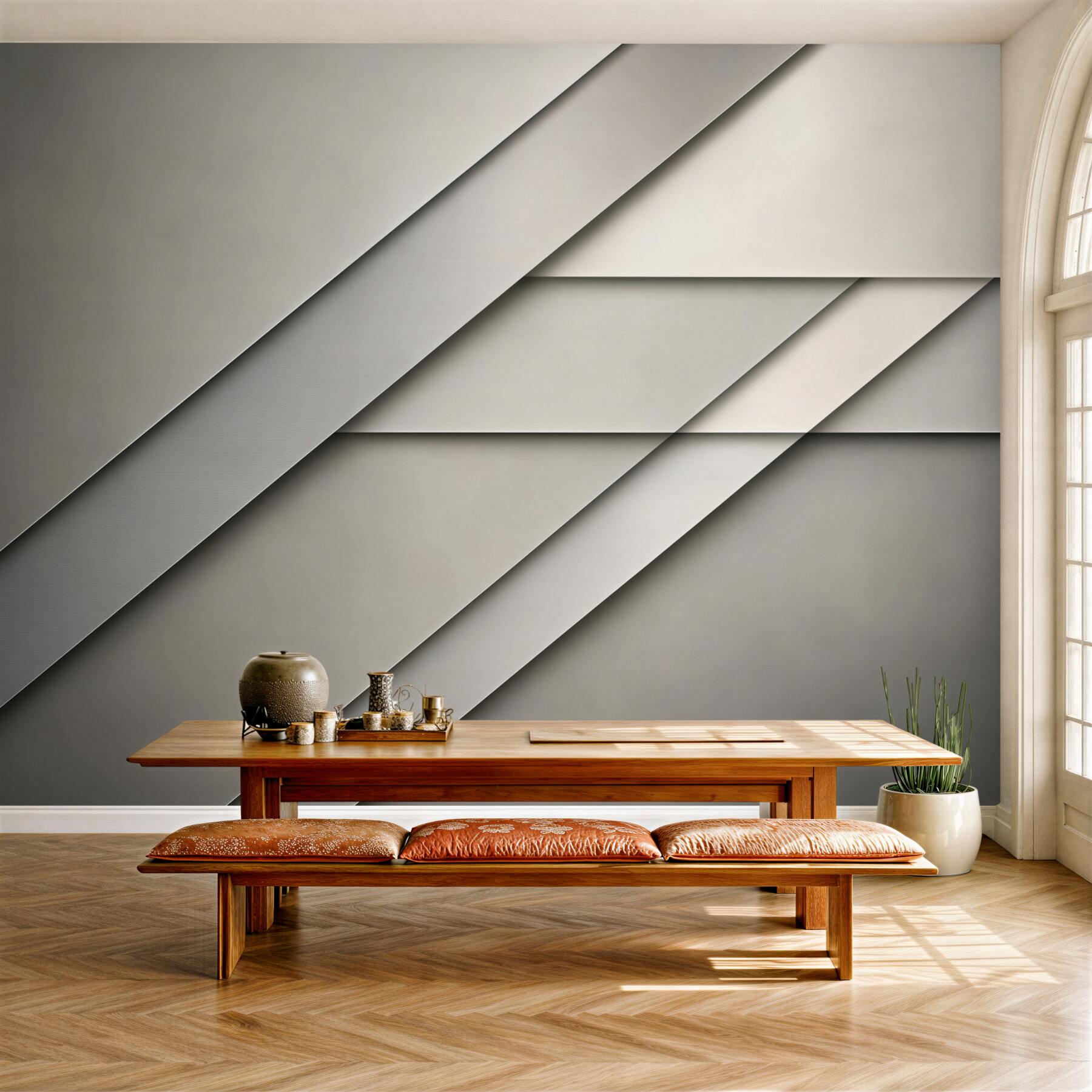 Fototapeta geometryczna abstrakcja 3D beżowo szara nowoczesna