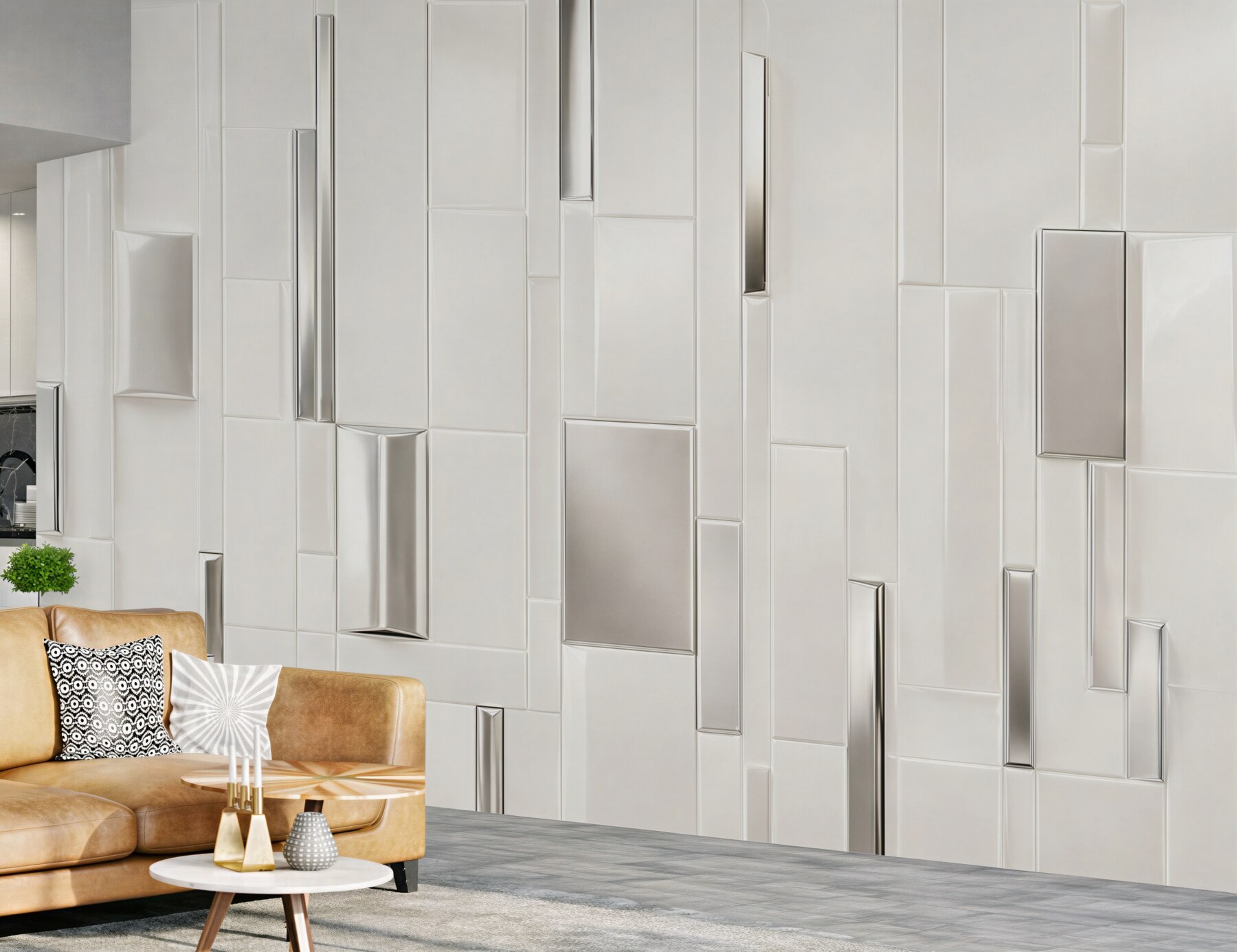 Fototapeta białe geometryczne panele 3D nowoczesna abstrakcja do salonu