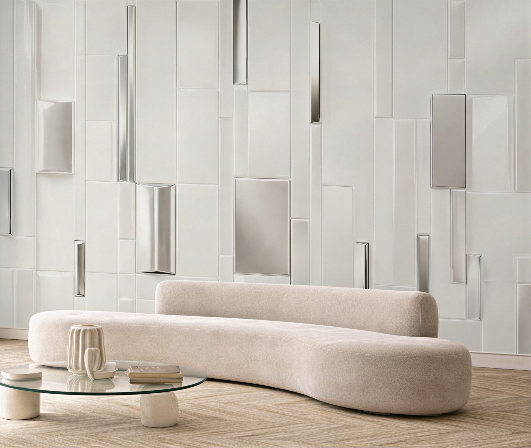 Fototapeta białe geometryczne panele 3D nowoczesna abstrakcja do salonu