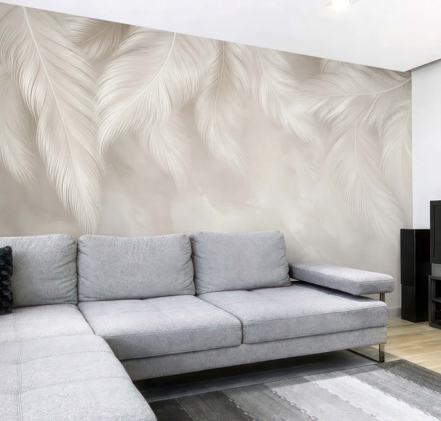 Fototapeta delikatne pióra beżowe na jasnym tle elegancka do salonu