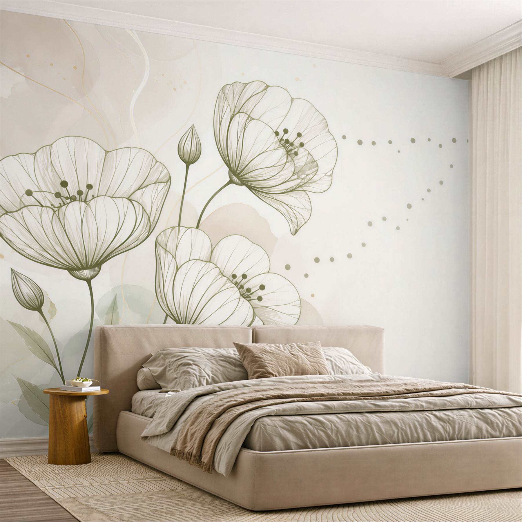 Fototapeta delikatne kwiaty line art beżowe eleganckie