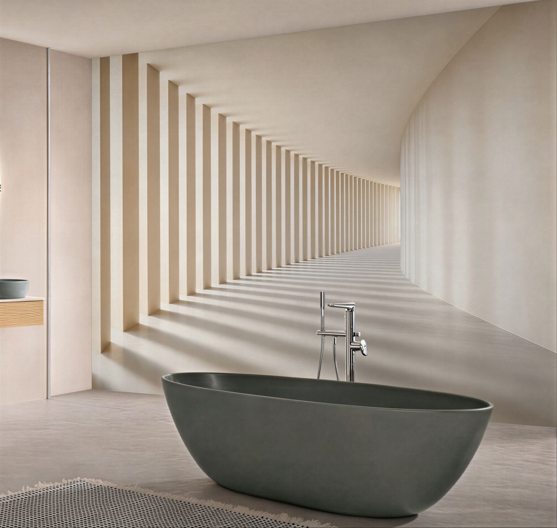 Fototapeta nowoczesny korytarz architektoniczny beżowy 3D minimalistyczny