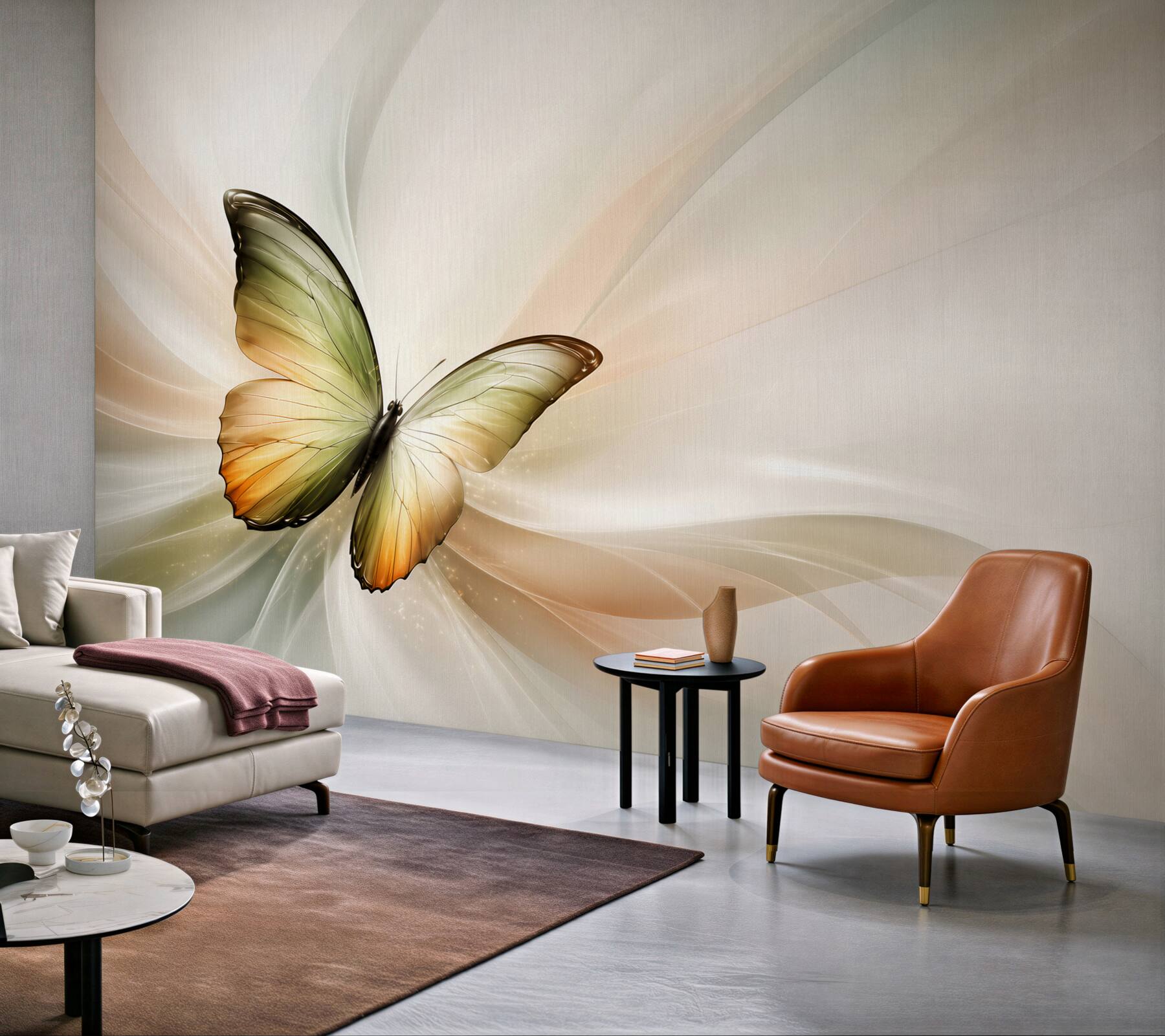 Fototapeta motyl abstrakcyjny w beżowo zielonych tonach elegancka