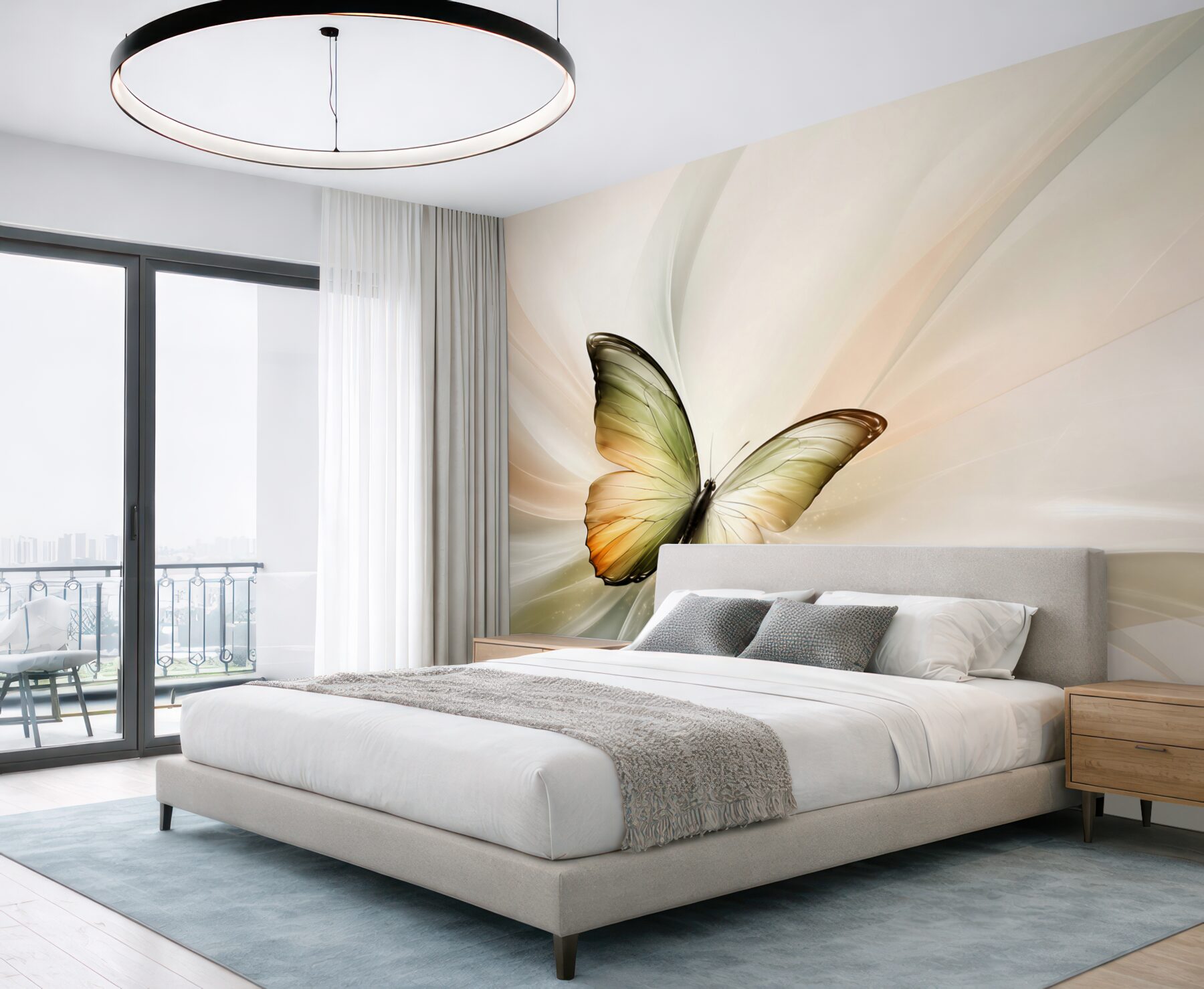 Fototapeta motyl abstrakcyjny w beżowo zielonych tonach elegancka