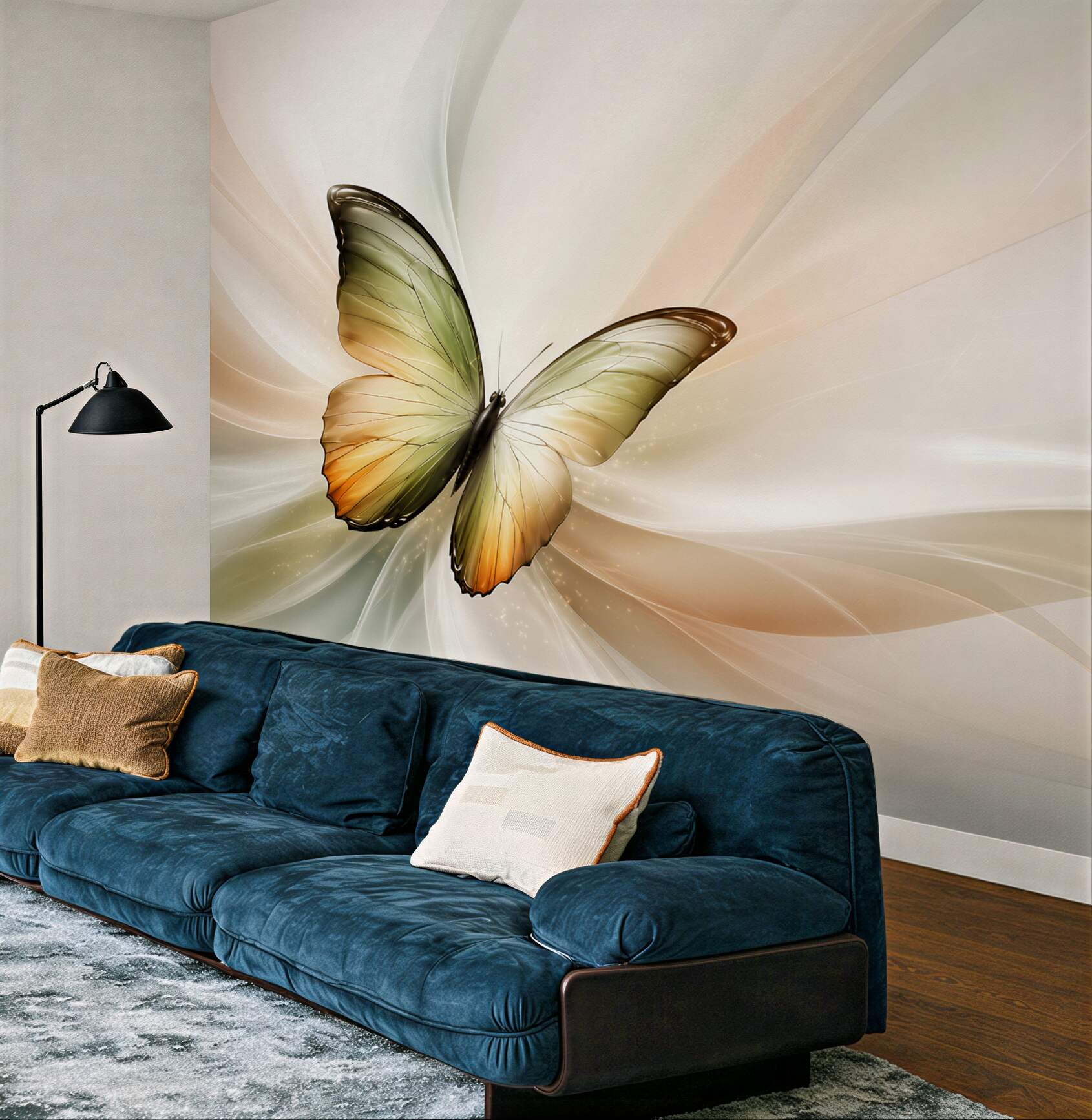 Fototapeta motyl abstrakcyjny w beżowo zielonych tonach elegancka
