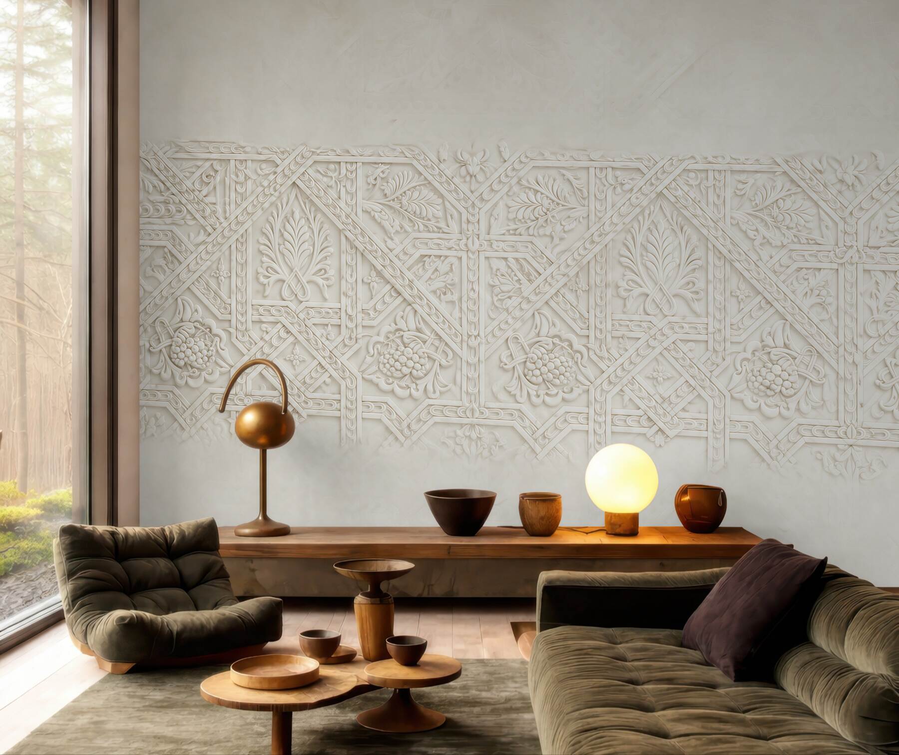 Fototapeta ornament roślinny beżowy w stylu arabskim elegancki