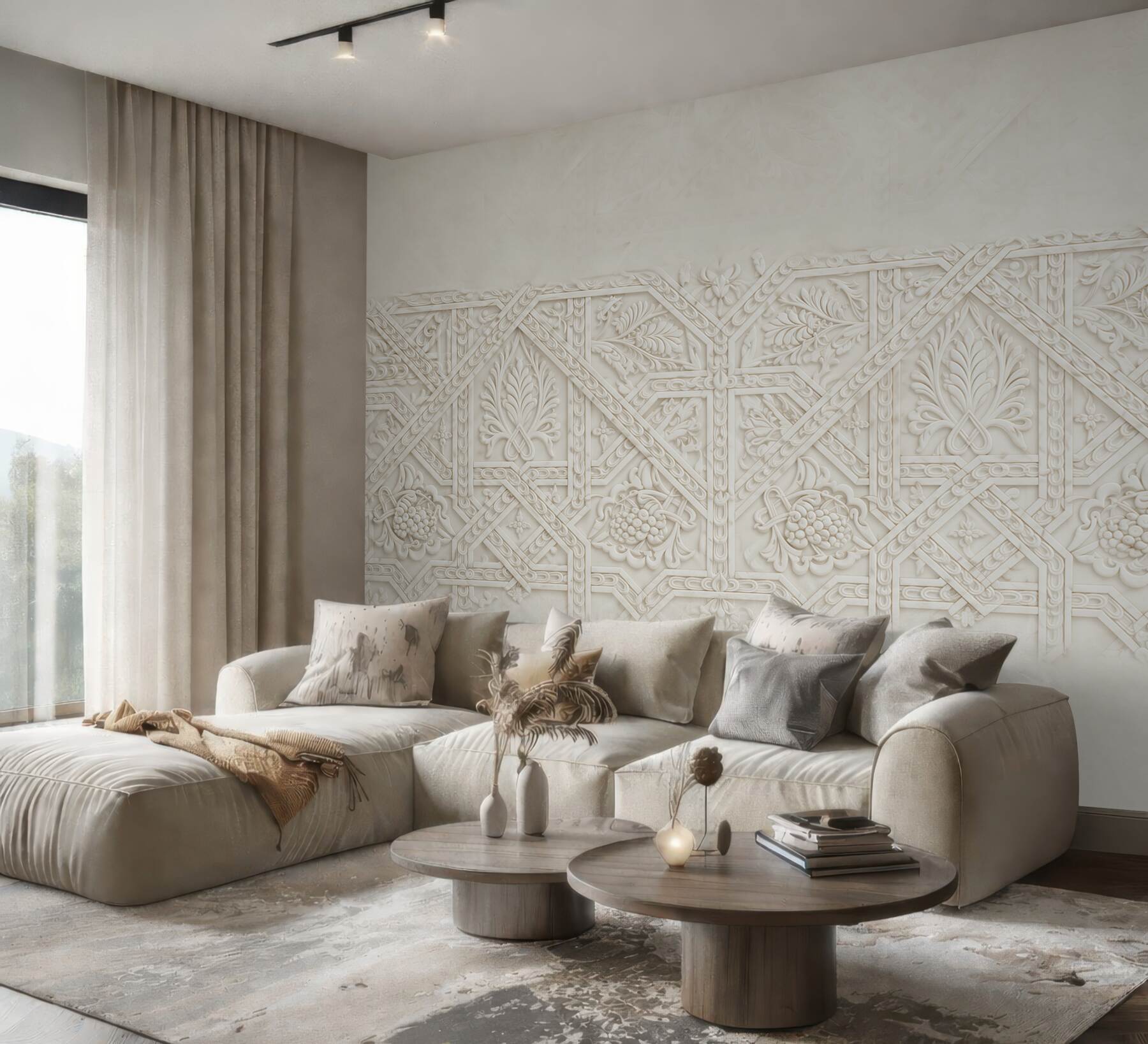 Fototapeta ornament roślinny beżowy w stylu arabskim elegancki