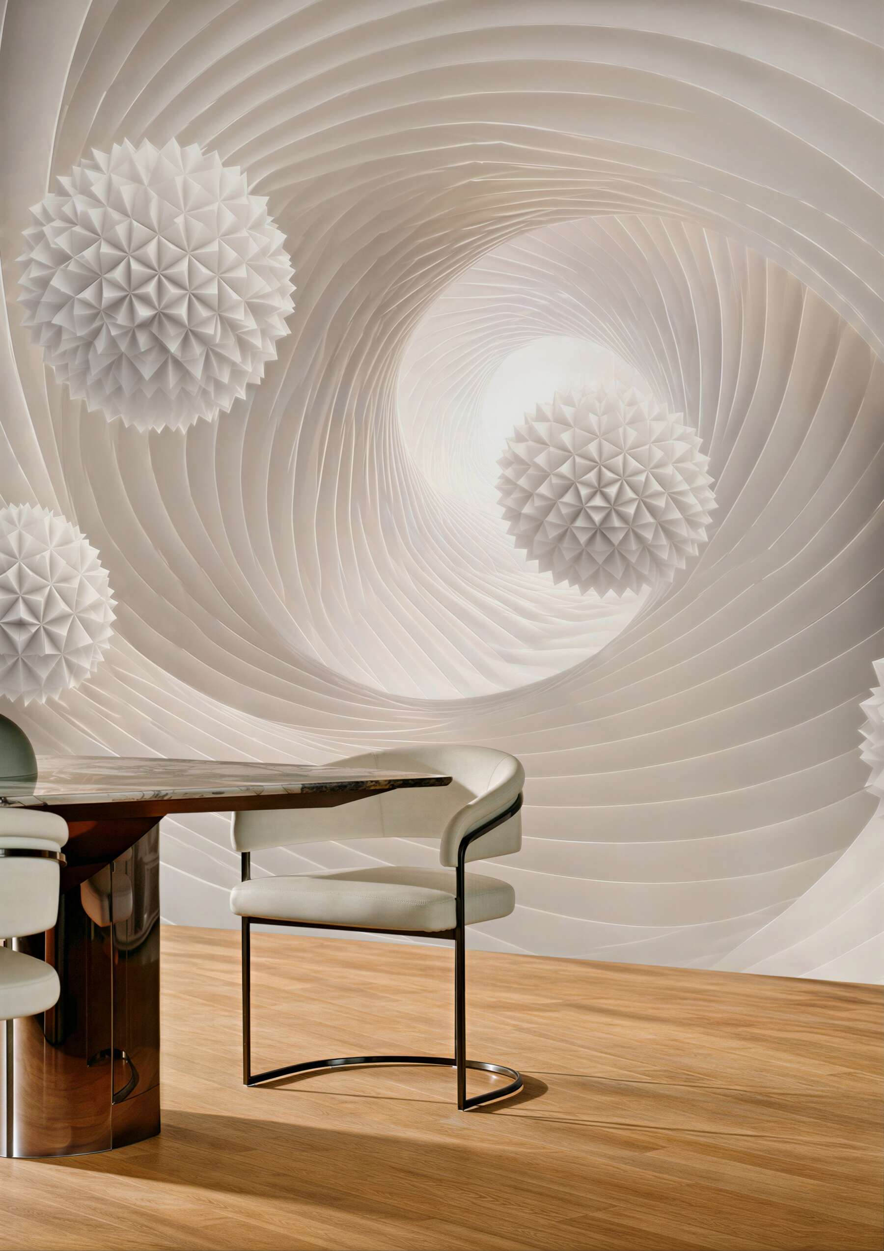 Fototapeta abstrakcyjne białe kule 3D w spiralnym tunelu nowoczesna