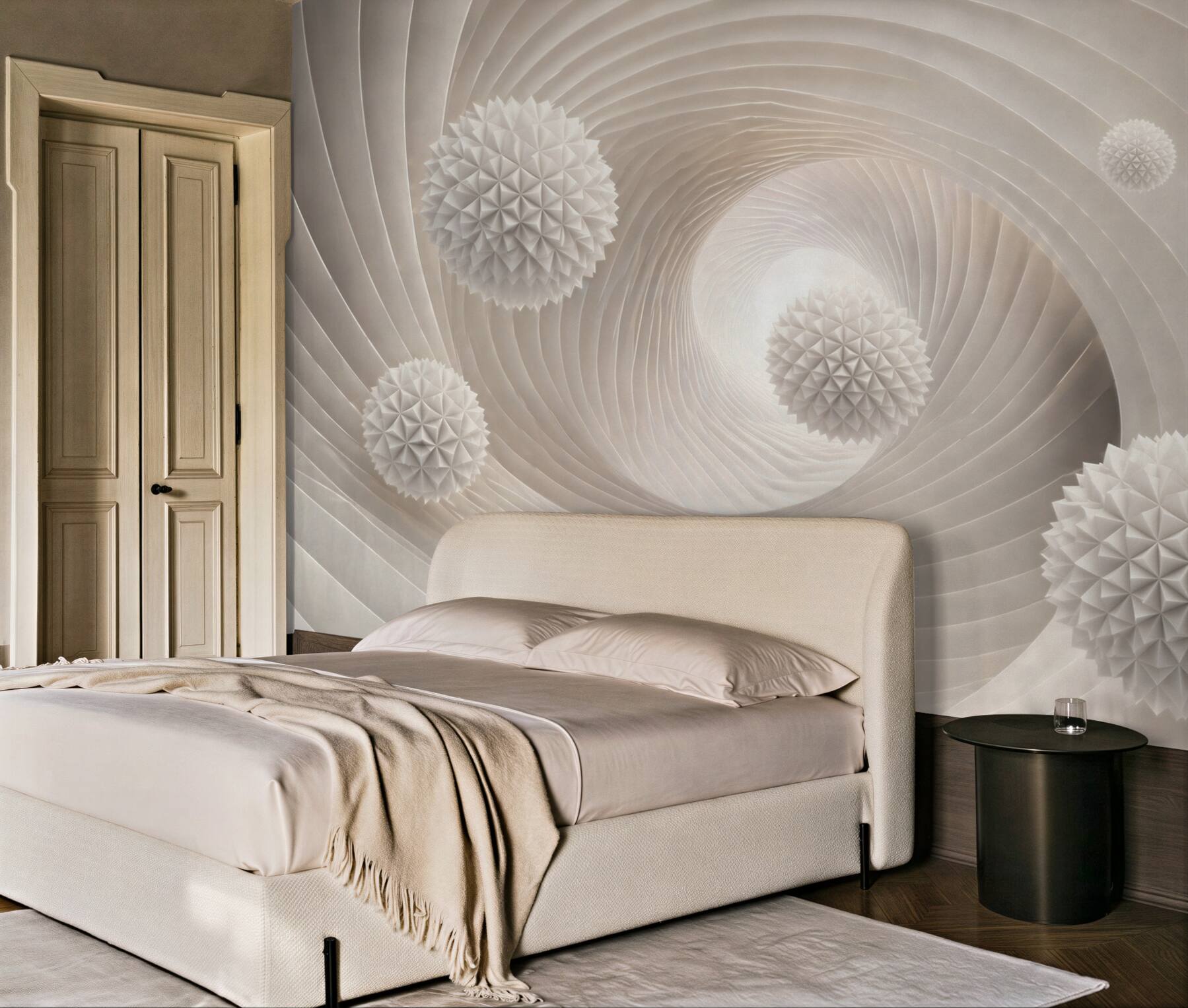 Fototapeta abstrakcyjne białe kule 3D w spiralnym tunelu nowoczesna