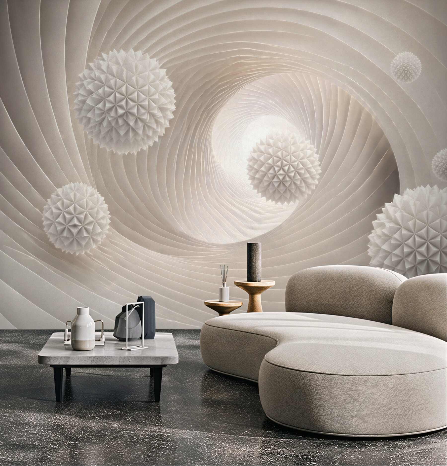 Fototapeta abstrakcyjne białe kule 3D w spiralnym tunelu nowoczesna