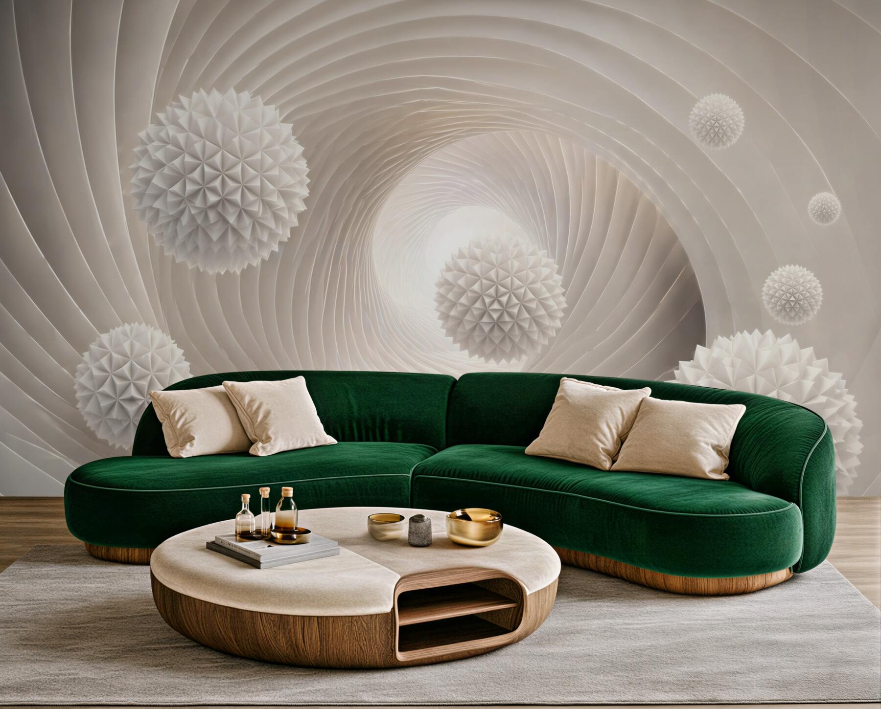 Fototapeta abstrakcyjne białe kule 3D w spiralnym tunelu nowoczesna