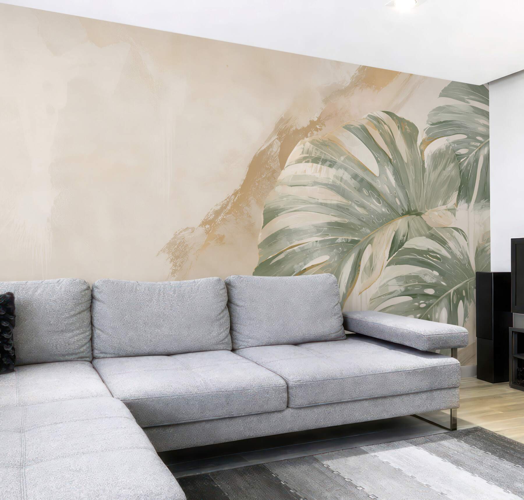 Fototapeta monstera zielona na jasnym tle nowoczesna botaniczna