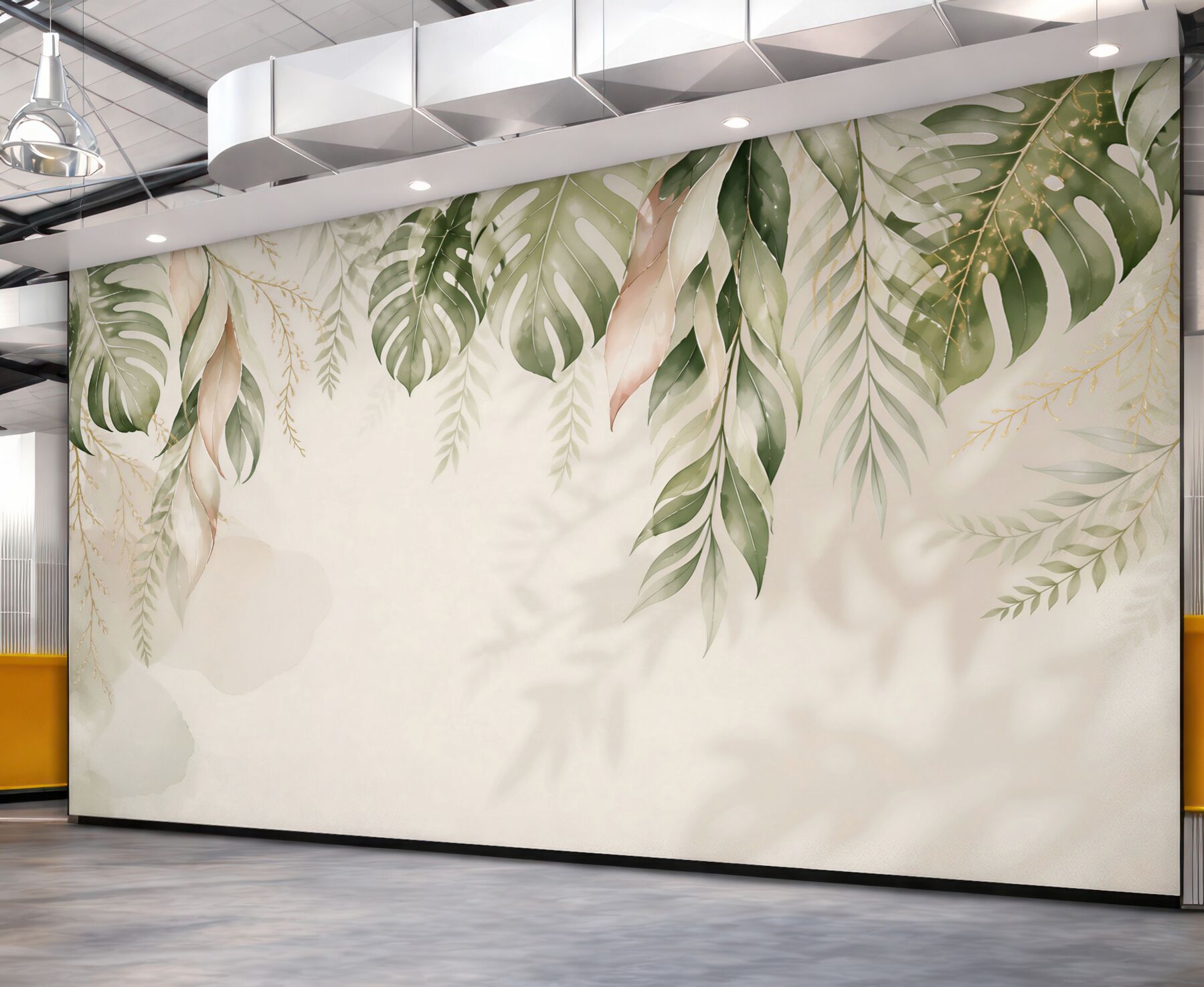 Fototapeta liście tropikalne monstera i palma beżowo zielone eleganckie