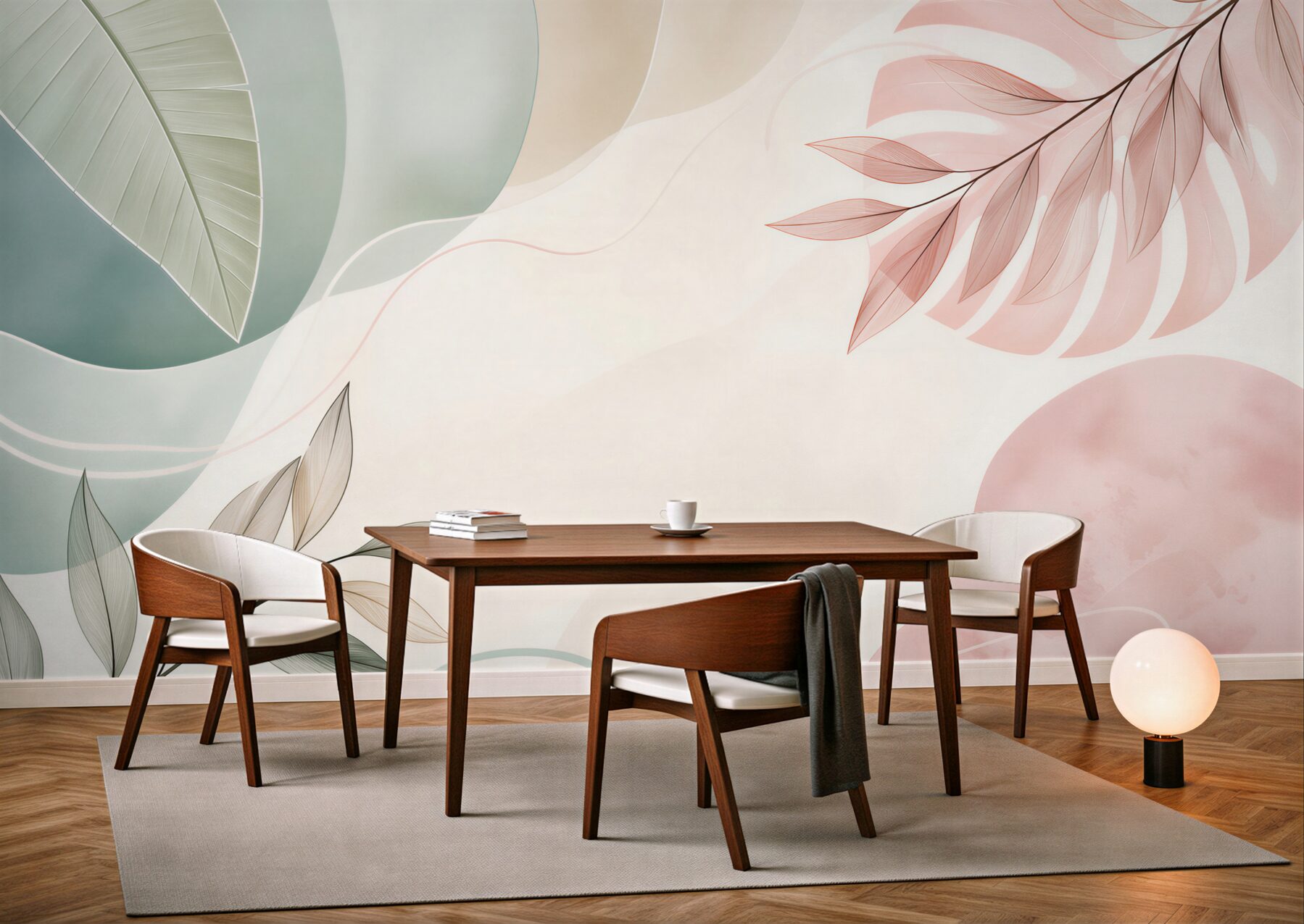Fototapeta pastelowe liście i abstrakcyjne kształty subtelna do wnętrz