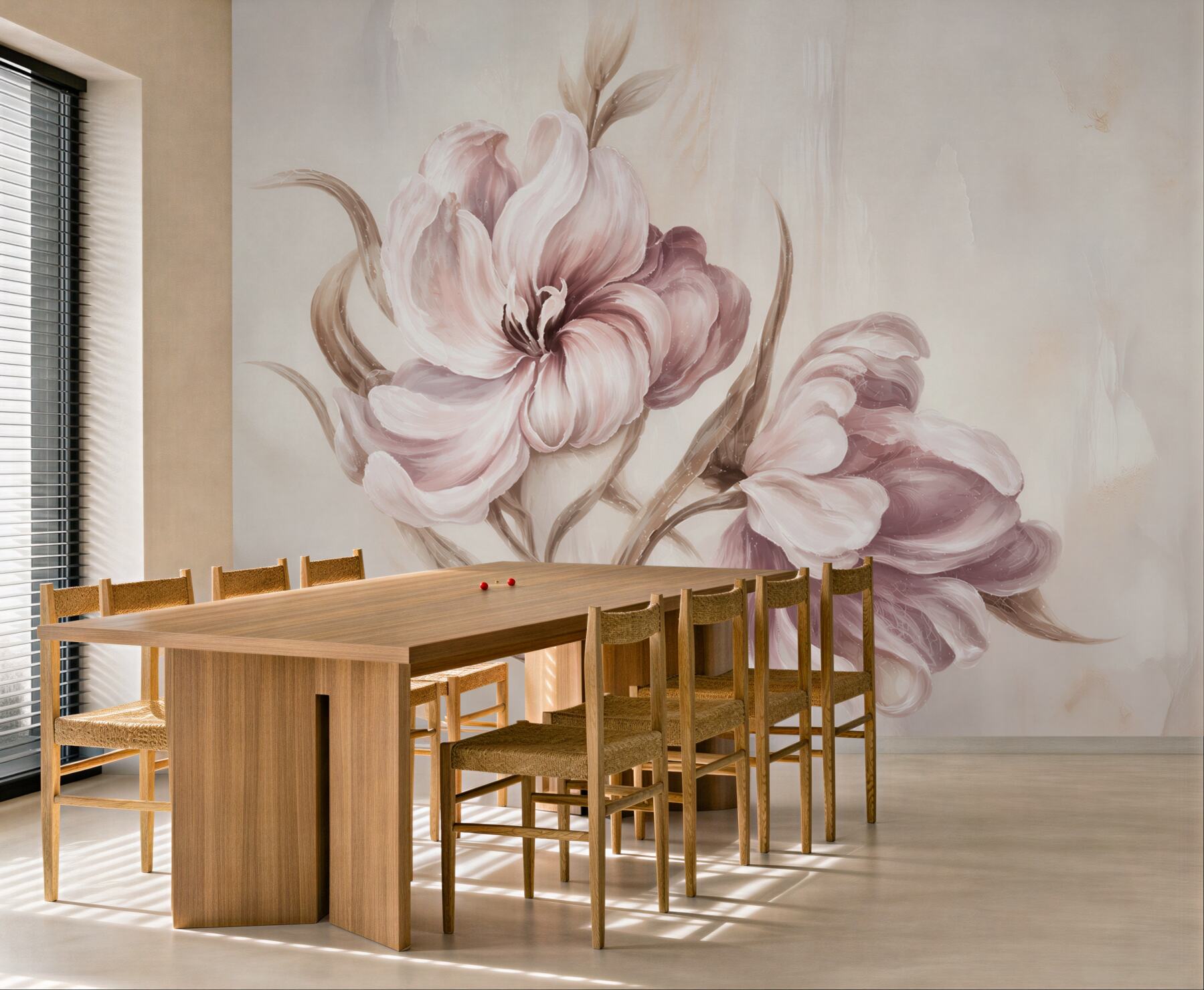 Fototapeta pastelowe tulipany beżowo różowe eleganckie kwiaty do salonu