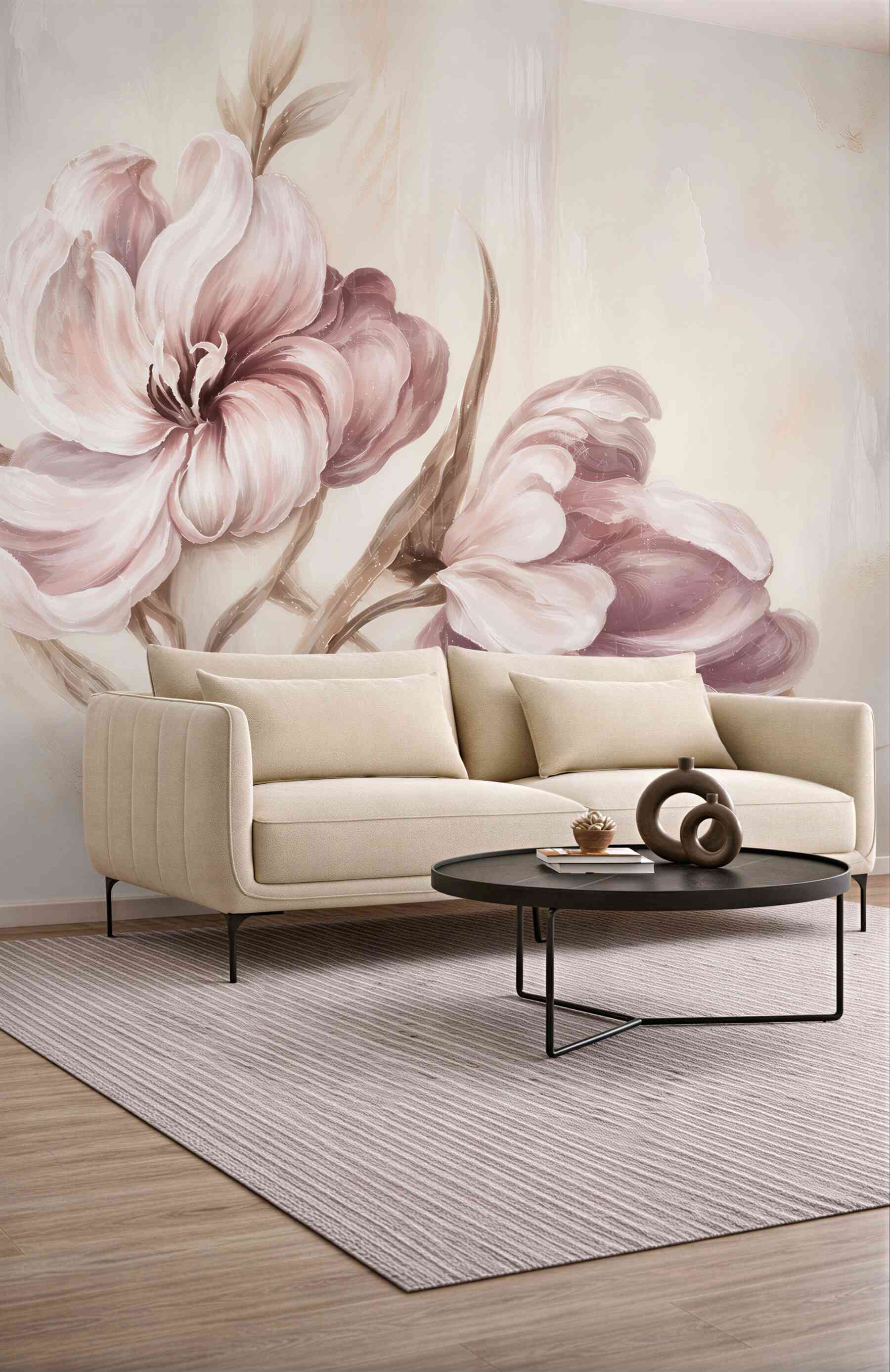 Fototapeta pastelowe tulipany beżowo różowe eleganckie kwiaty do salonu