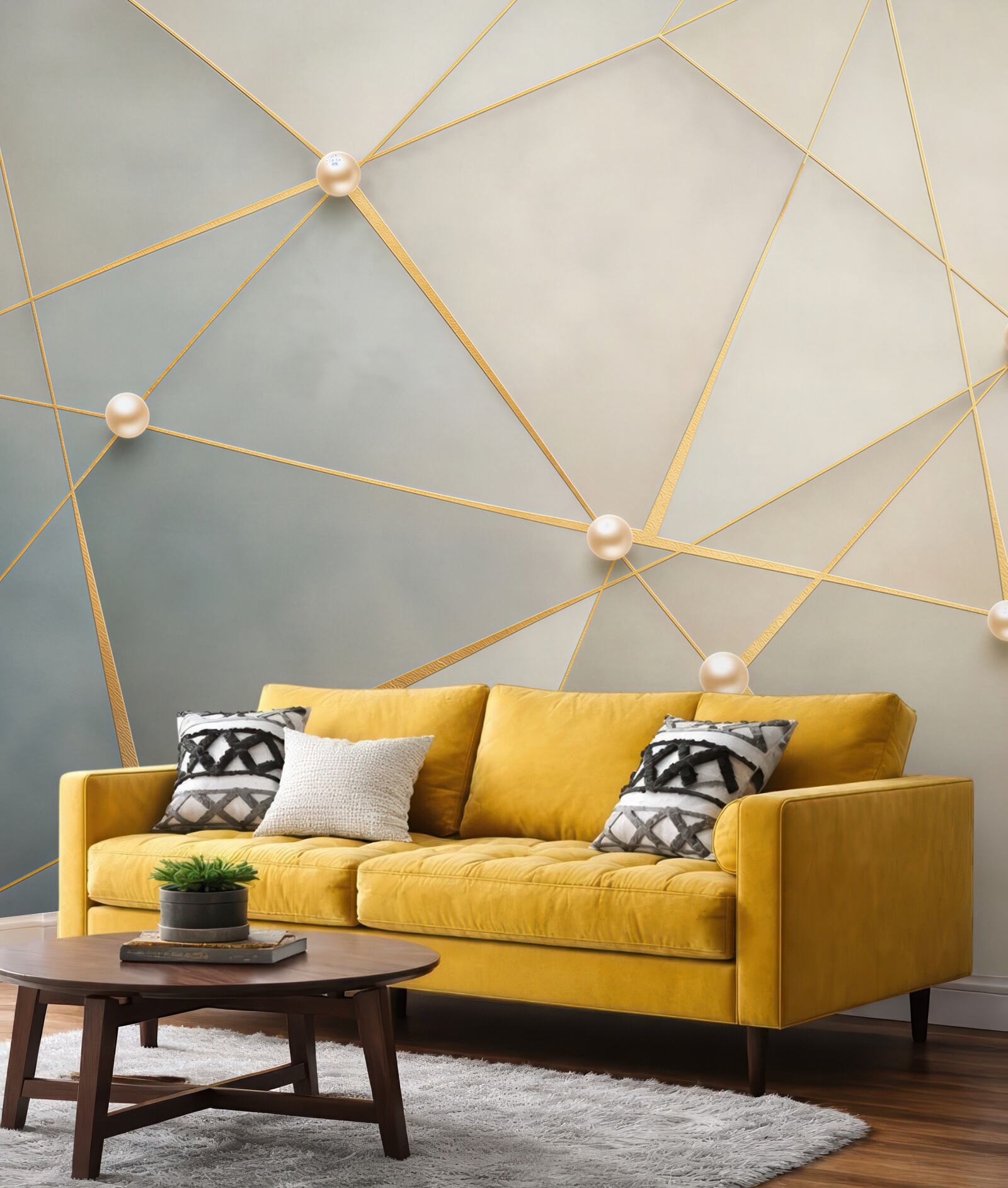 Fototapeta geometryczna abstrakcja ze złotymi liniami i perłami elegancka