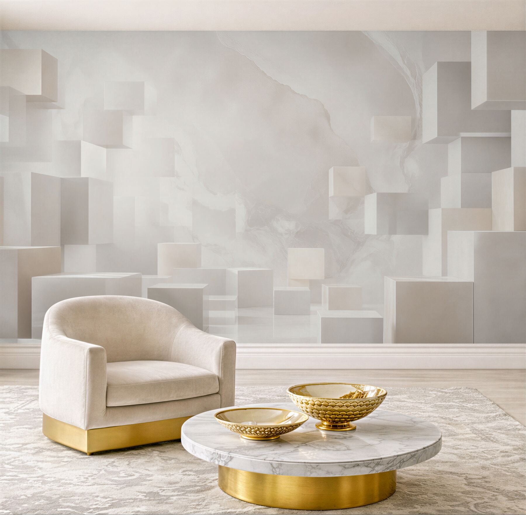 Fototapeta białe geometryczne kostki z efektem marmuru nowoczesna 3D
