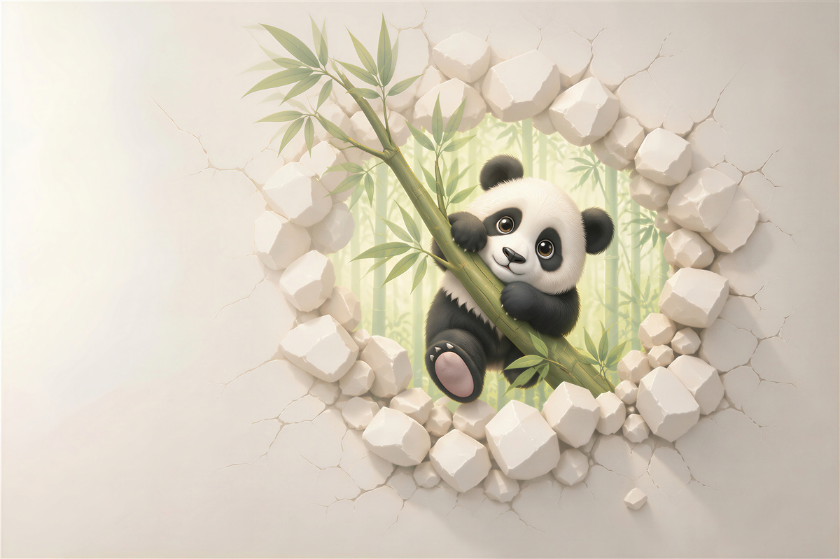 Fototapeta panda na bambusie 3D do pokoju dziecka