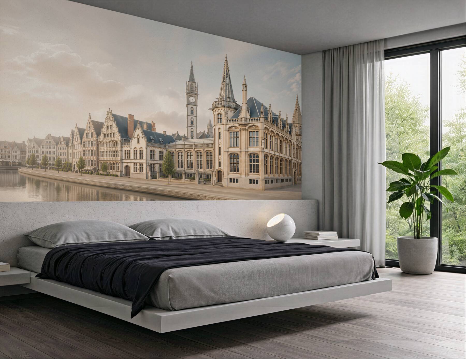 Fototapeta zabytkowa architektura nad kanałem eleganckie kamienice w jasnych beżach