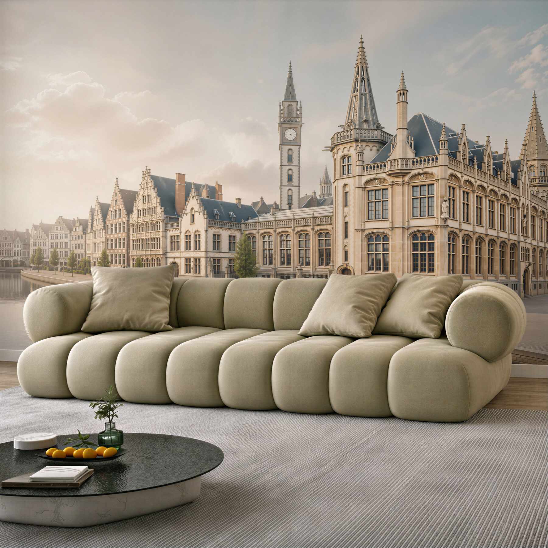 Fototapeta zabytkowa architektura nad kanałem eleganckie kamienice w jasnych beżach