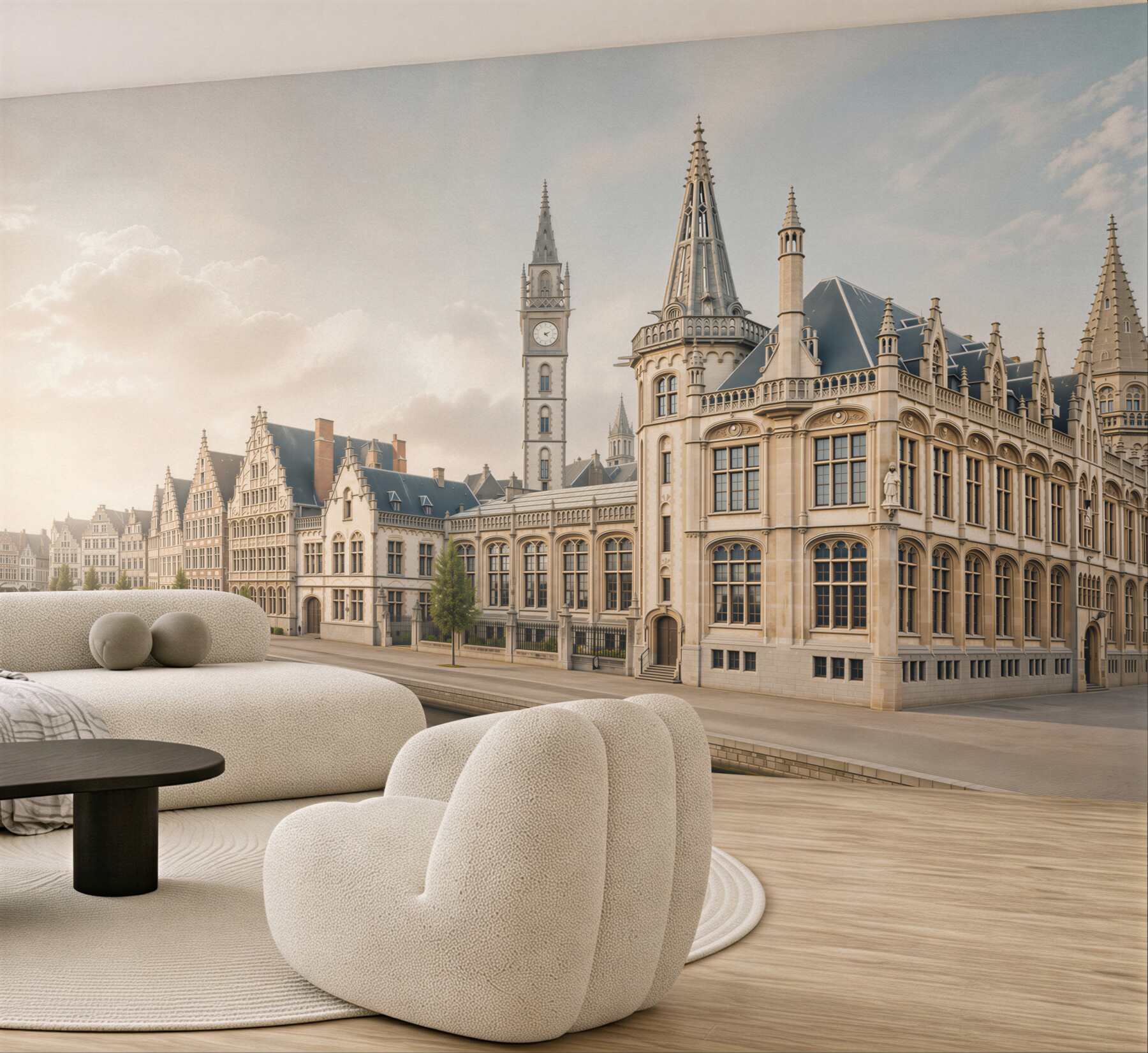 Fototapeta zabytkowa architektura nad kanałem eleganckie kamienice w jasnych beżach