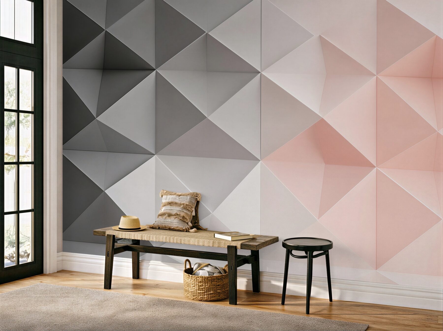 Fototapeta geometryczne trójkąty 3D szaro różowe nowoczesne