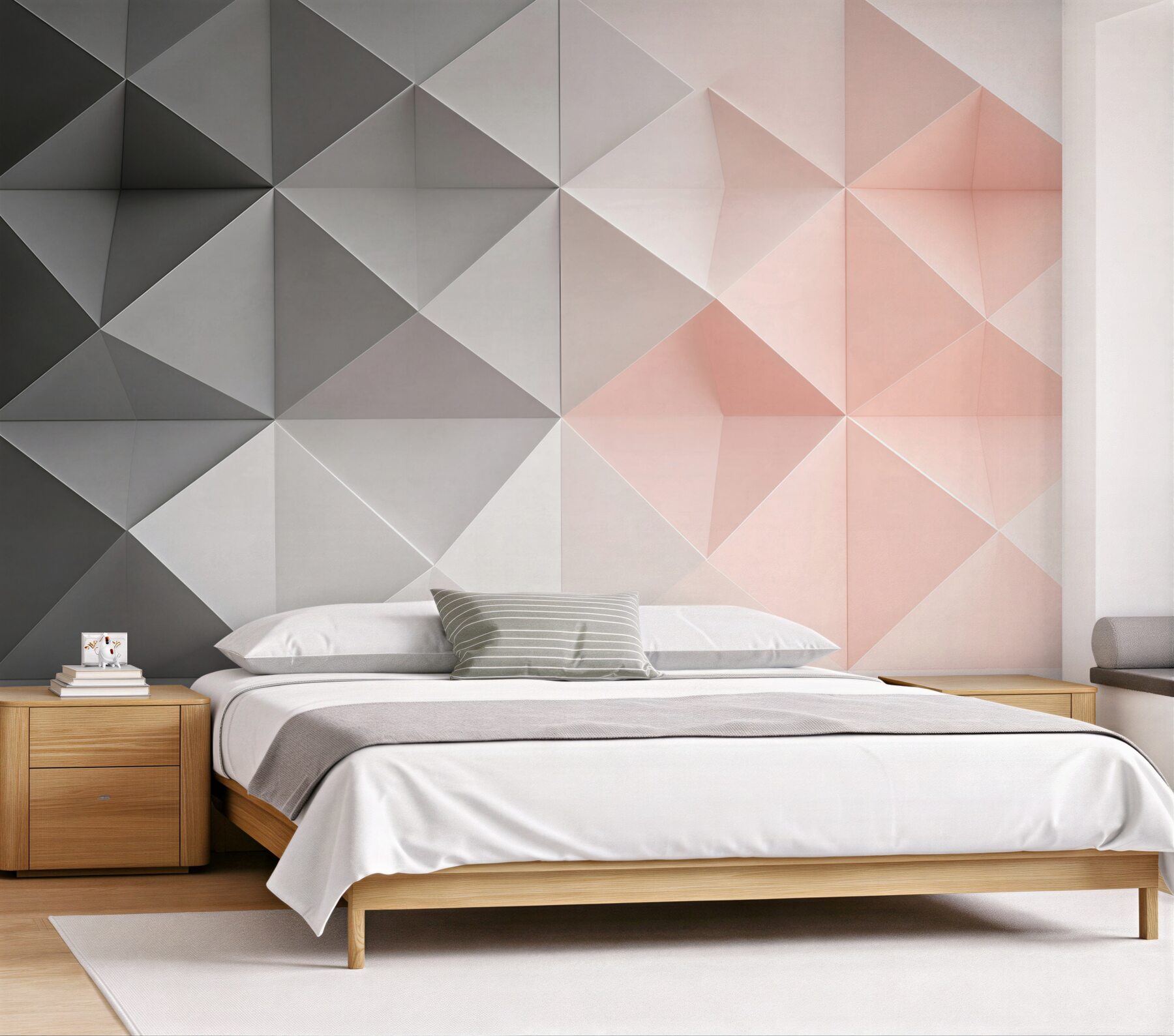 Fototapeta geometryczne trójkąty 3D szaro różowe nowoczesne