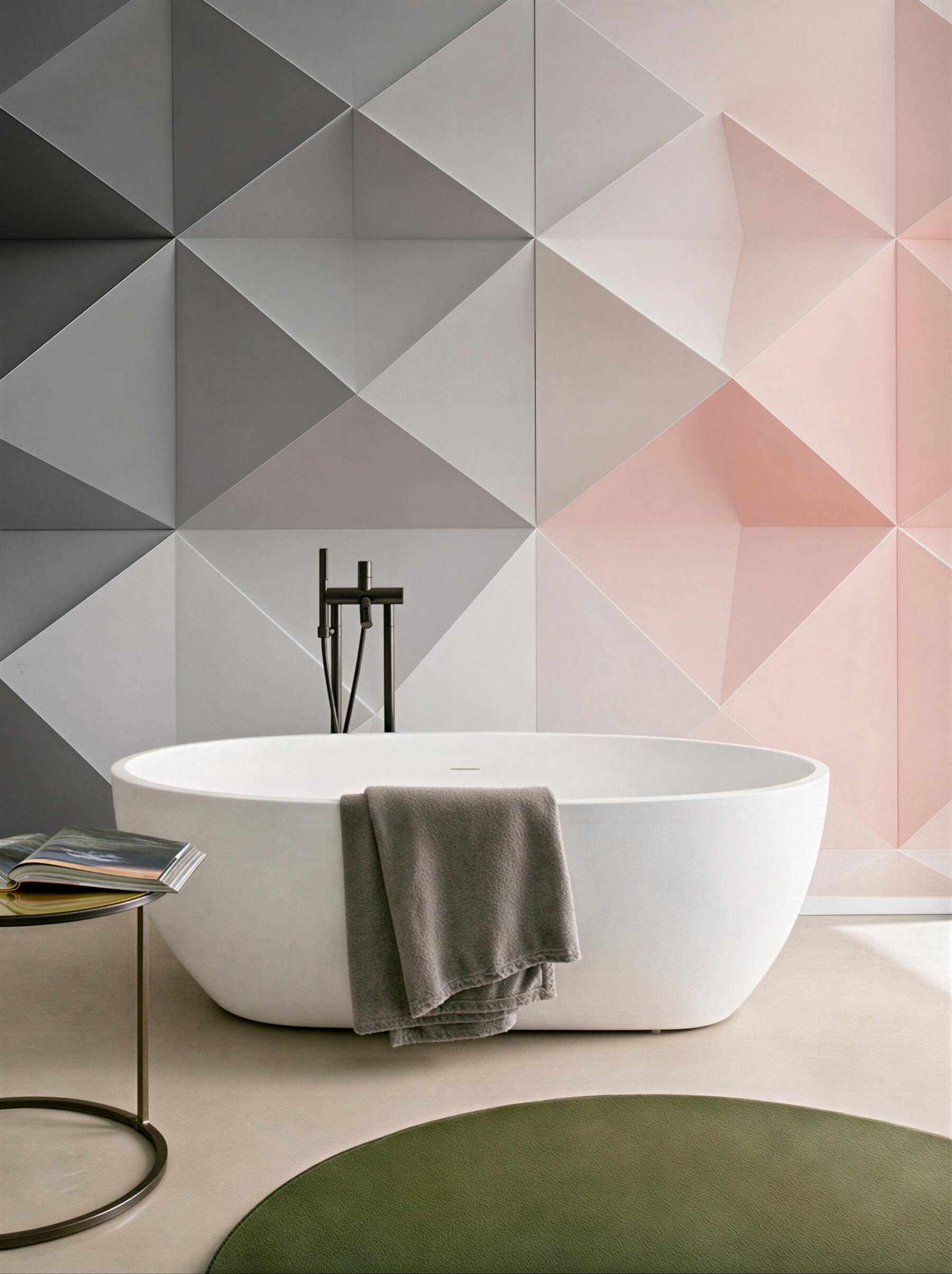 Fototapeta geometryczne trójkąty 3D szaro różowe nowoczesne