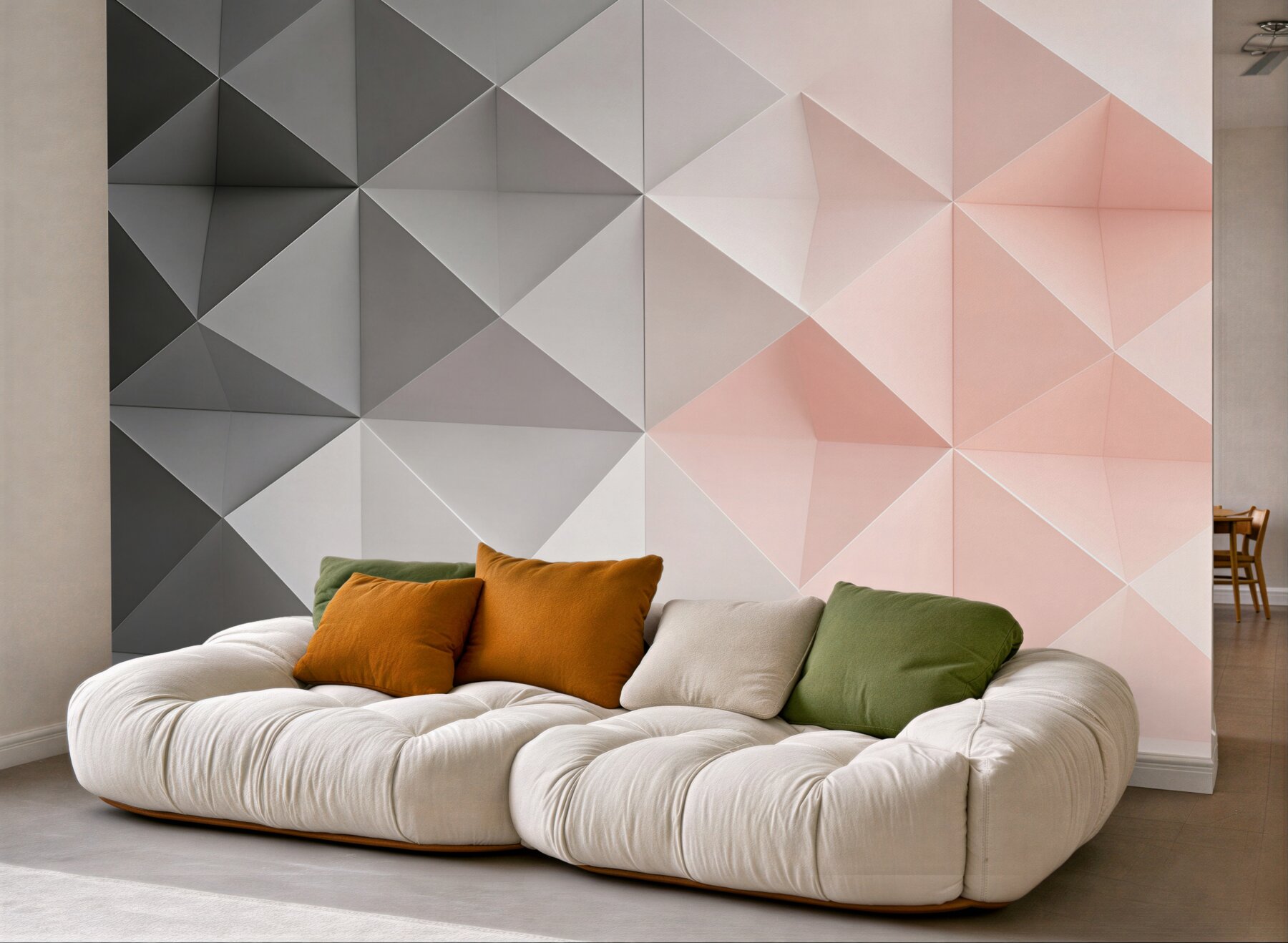 Fototapeta geometryczne trójkąty 3D szaro różowe nowoczesne