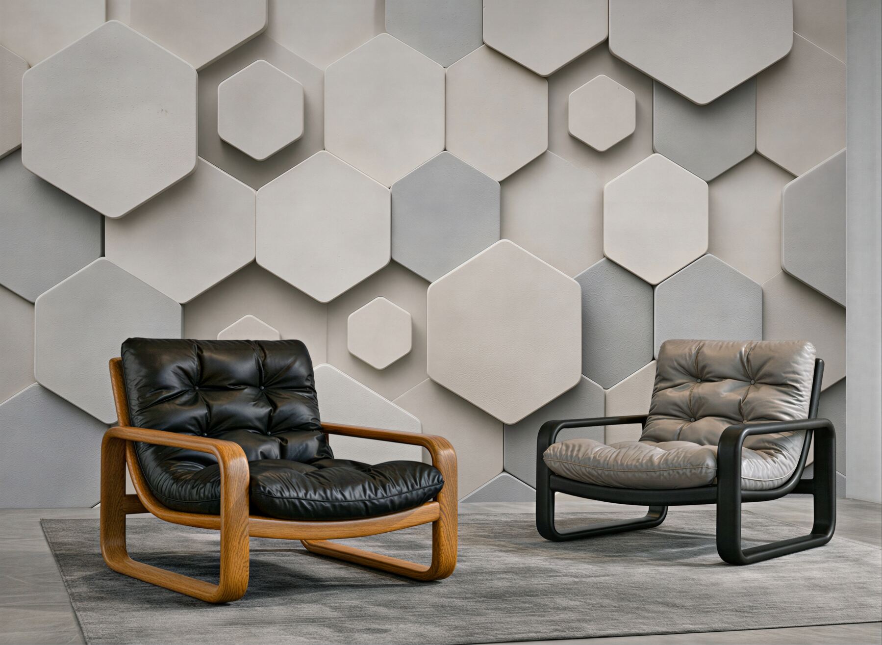 Fototapeta heksagony 3D beżowo szare nowoczesny wzór geometryczny
