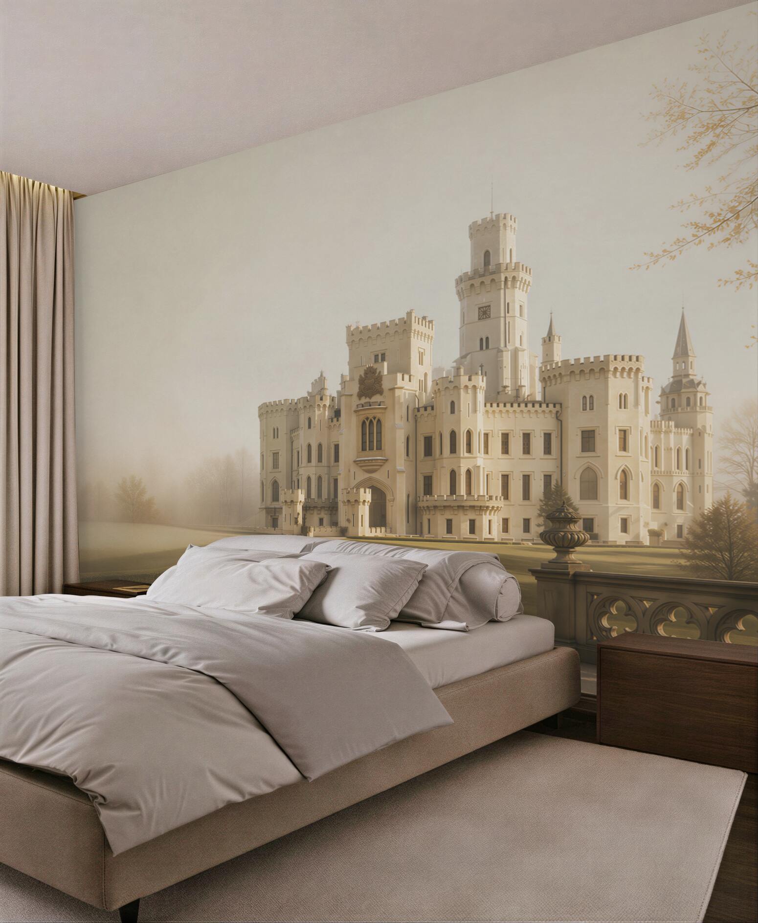 Fototapeta biały zamek we mgle w stylu pałacowym