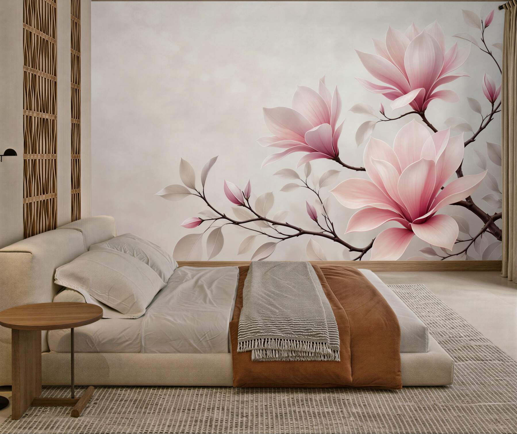 Fototapeta kwiaty magnolii pudrowy róż na jasnym tle elegancka