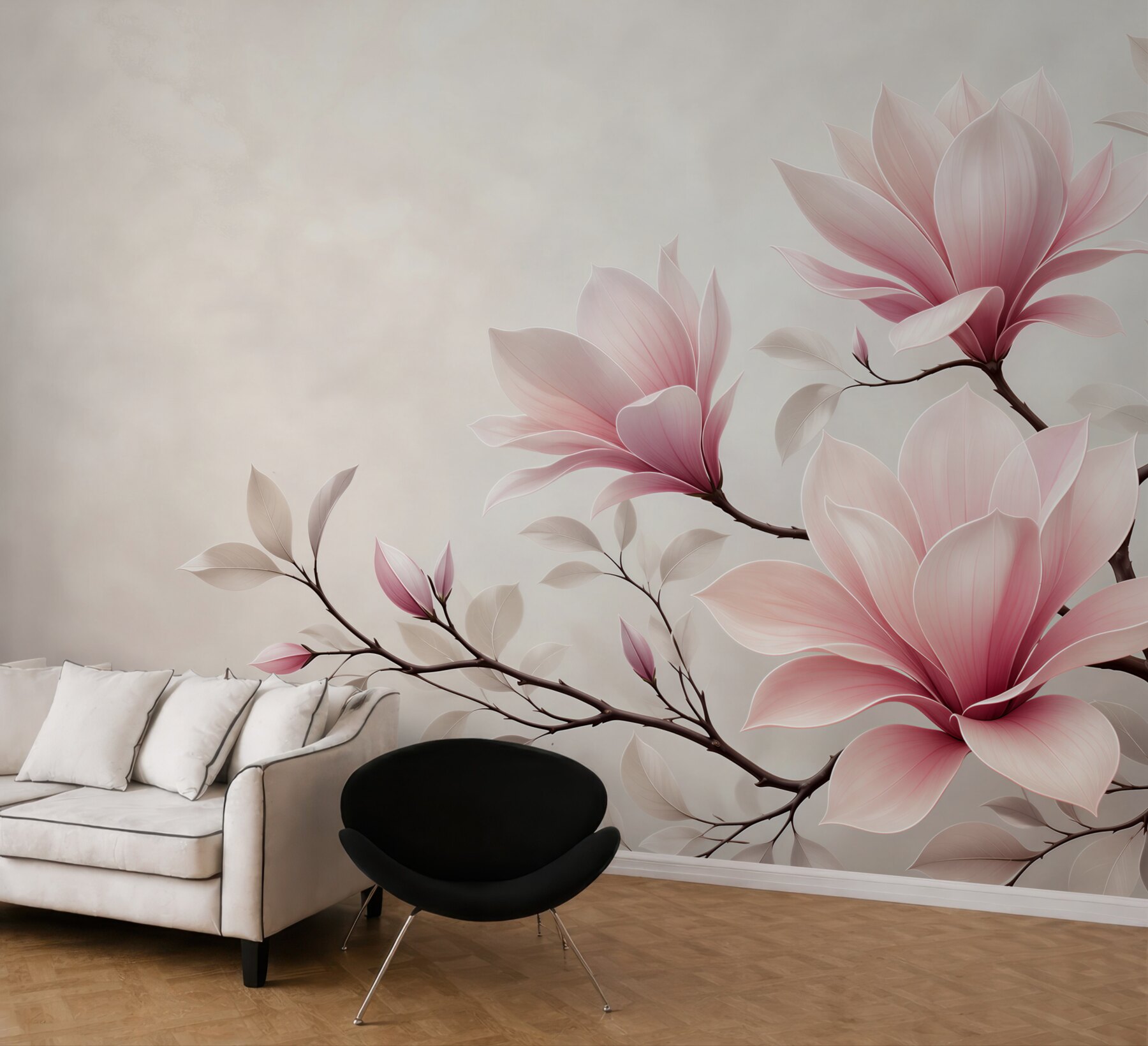 Fototapeta kwiaty magnolii pudrowy róż na jasnym tle elegancka